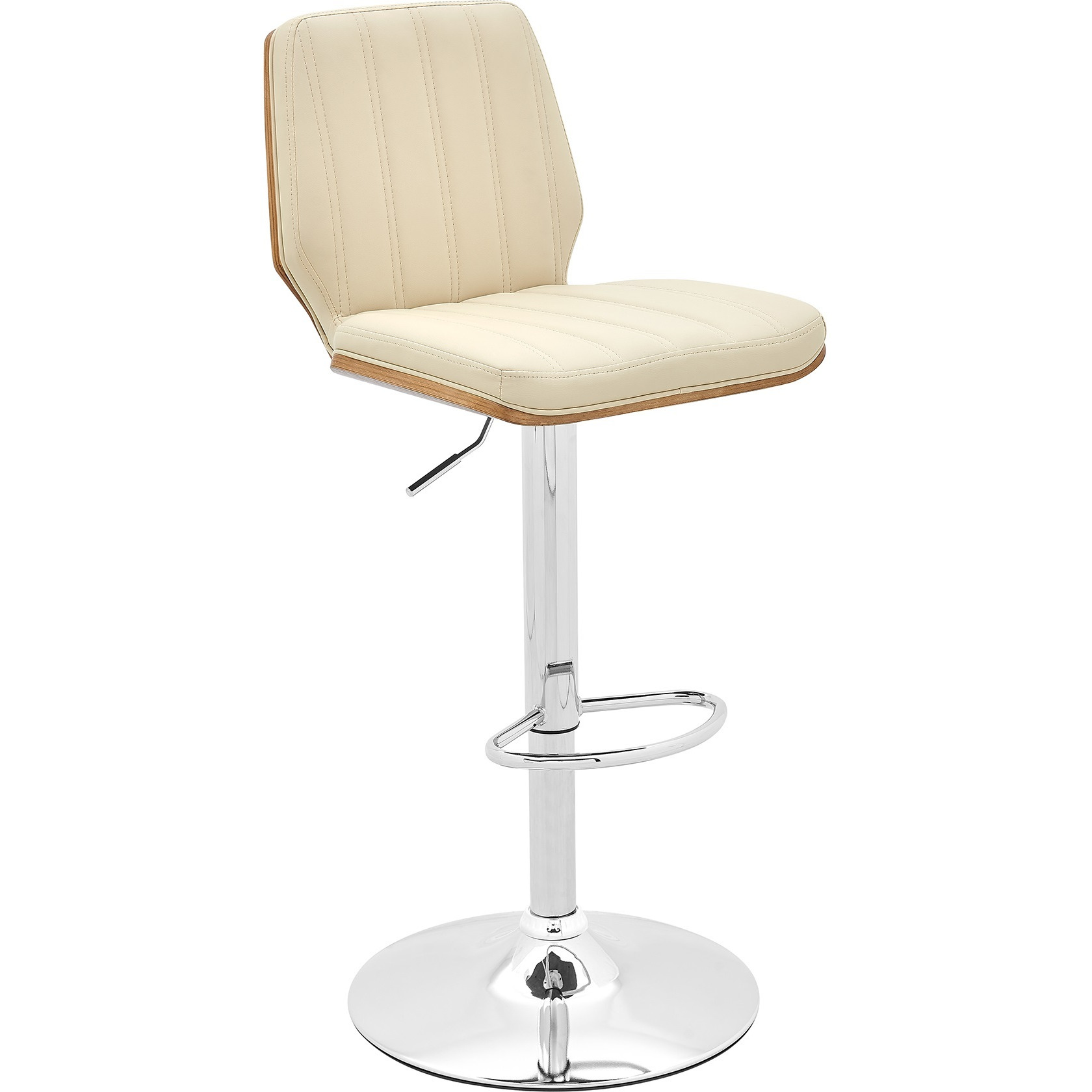 Sabine Adjustable Swivel Cream Faux Leather with Walnut Back and Chrome Bar Stool