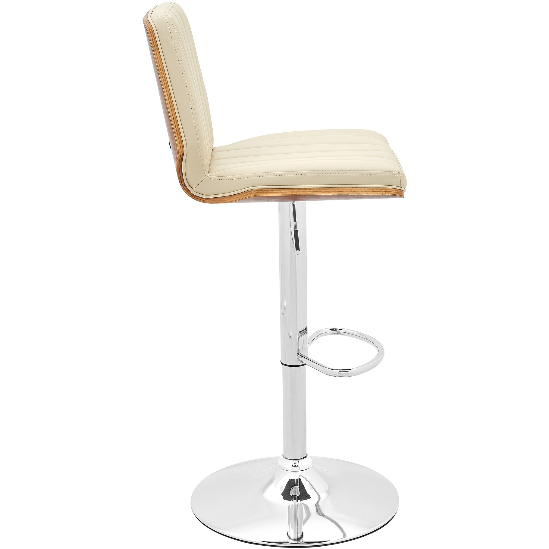 Sabine Adjustable Swivel Cream Faux Leather with Walnut Back and Chrome Bar Stool