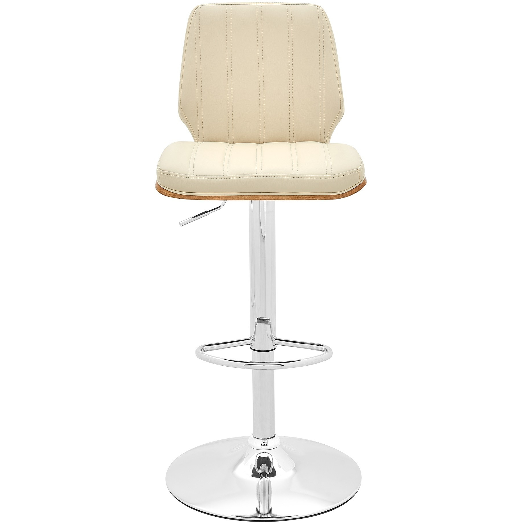 Sabine Adjustable Swivel Cream Faux Leather with Walnut Back and Chrome Bar Stool