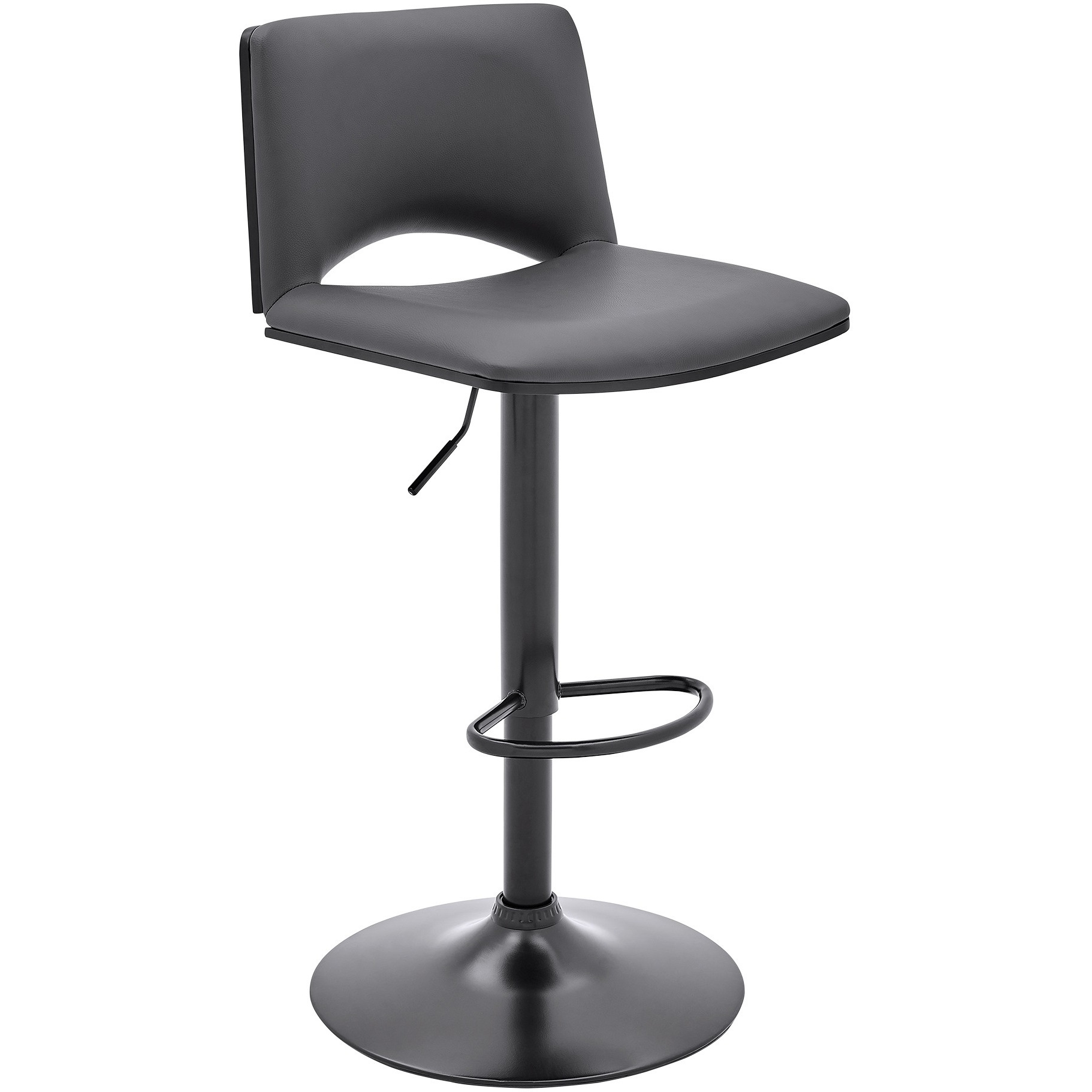 Thierry Adjustable Swivel Gray Faux Leather and Black Metal Bar Stool