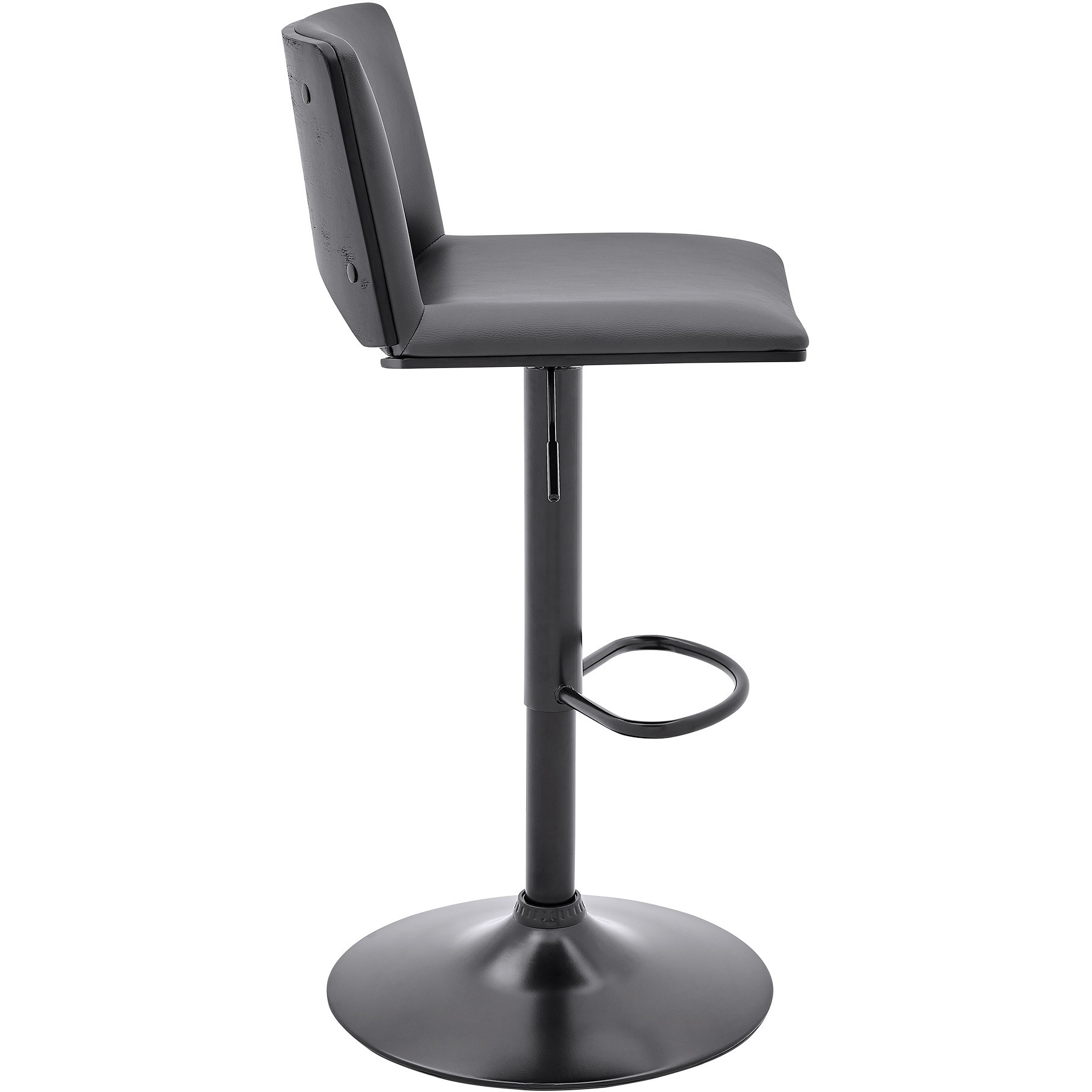 Thierry Adjustable Swivel Gray Faux Leather and Black Metal Bar Stool
