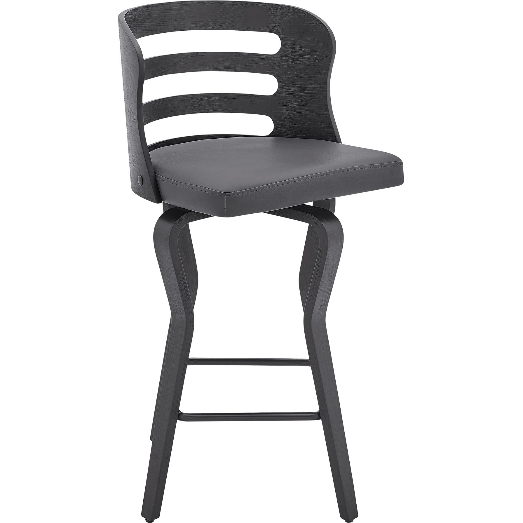 Verne 26" Swivel Gray Faux Leather and Black Wood Bar Stool