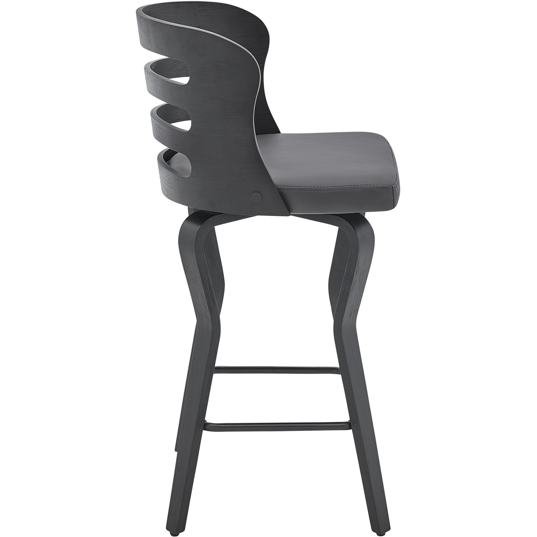 Verne 26" Swivel Gray Faux Leather and Black Wood Bar Stool