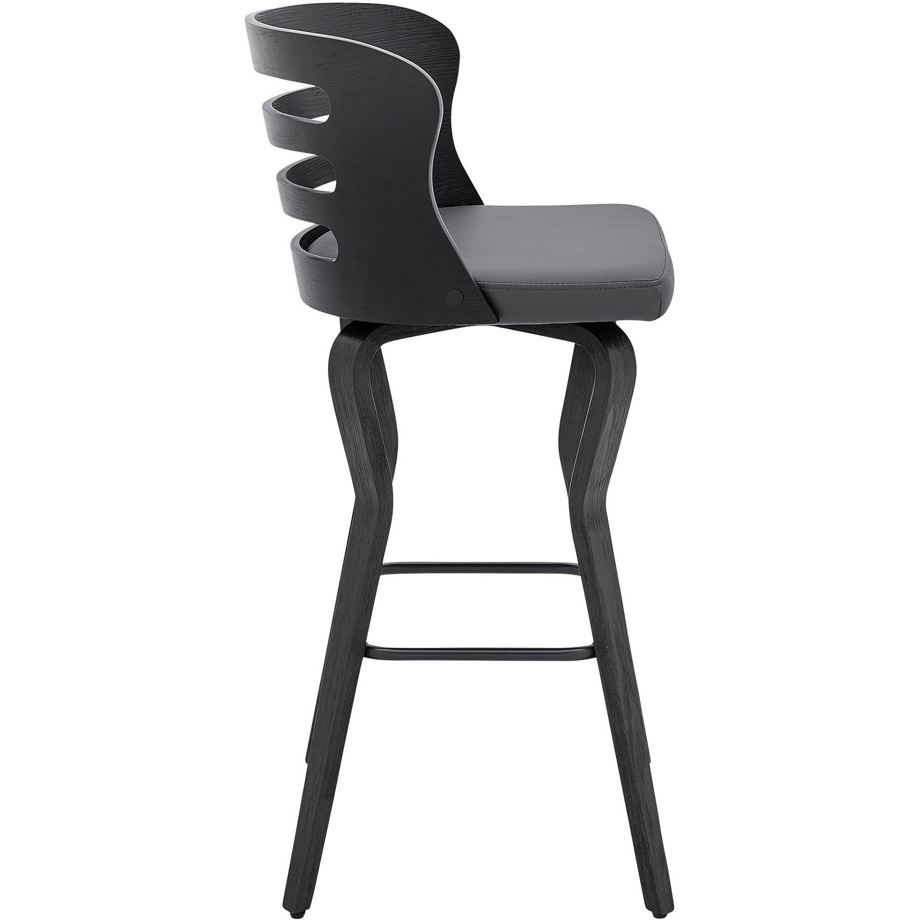 Verne 30" Swivel Gray Faux Leather and Black Wood Bar Stool