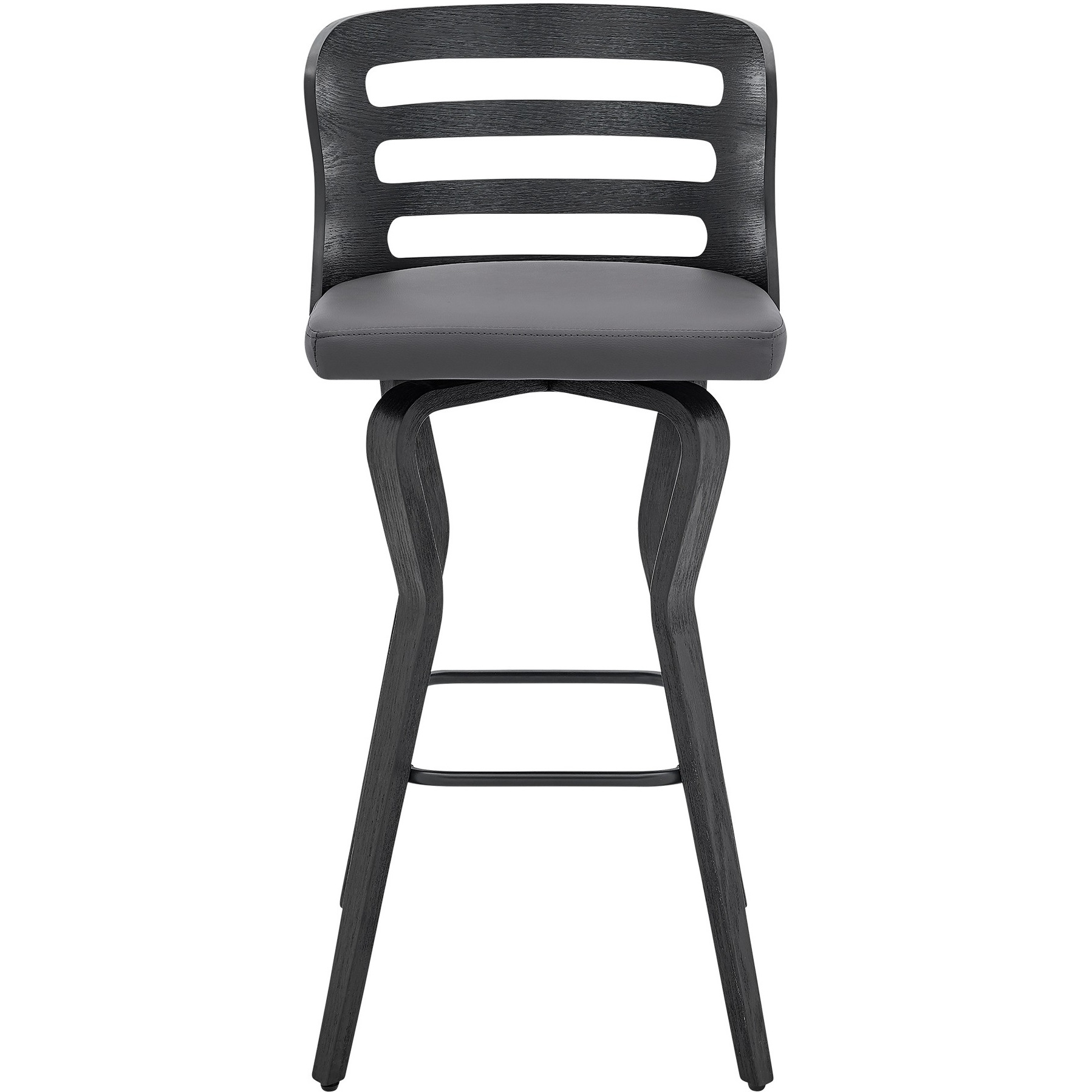 Verne 30" Swivel Gray Faux Leather and Black Wood Bar Stool
