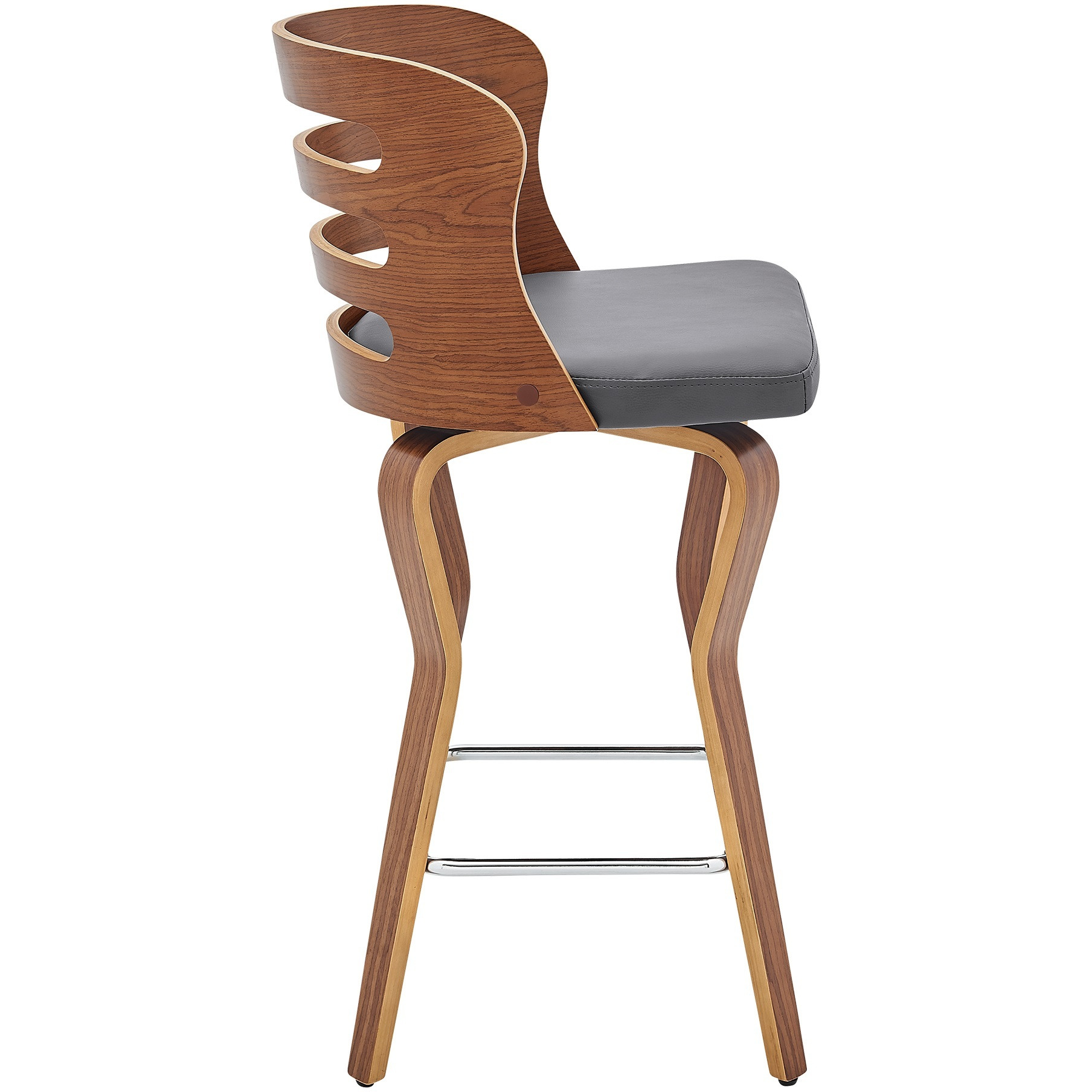 Verne 26" Swivel Gray Faux Leather and Walnut Wood Bar Stool