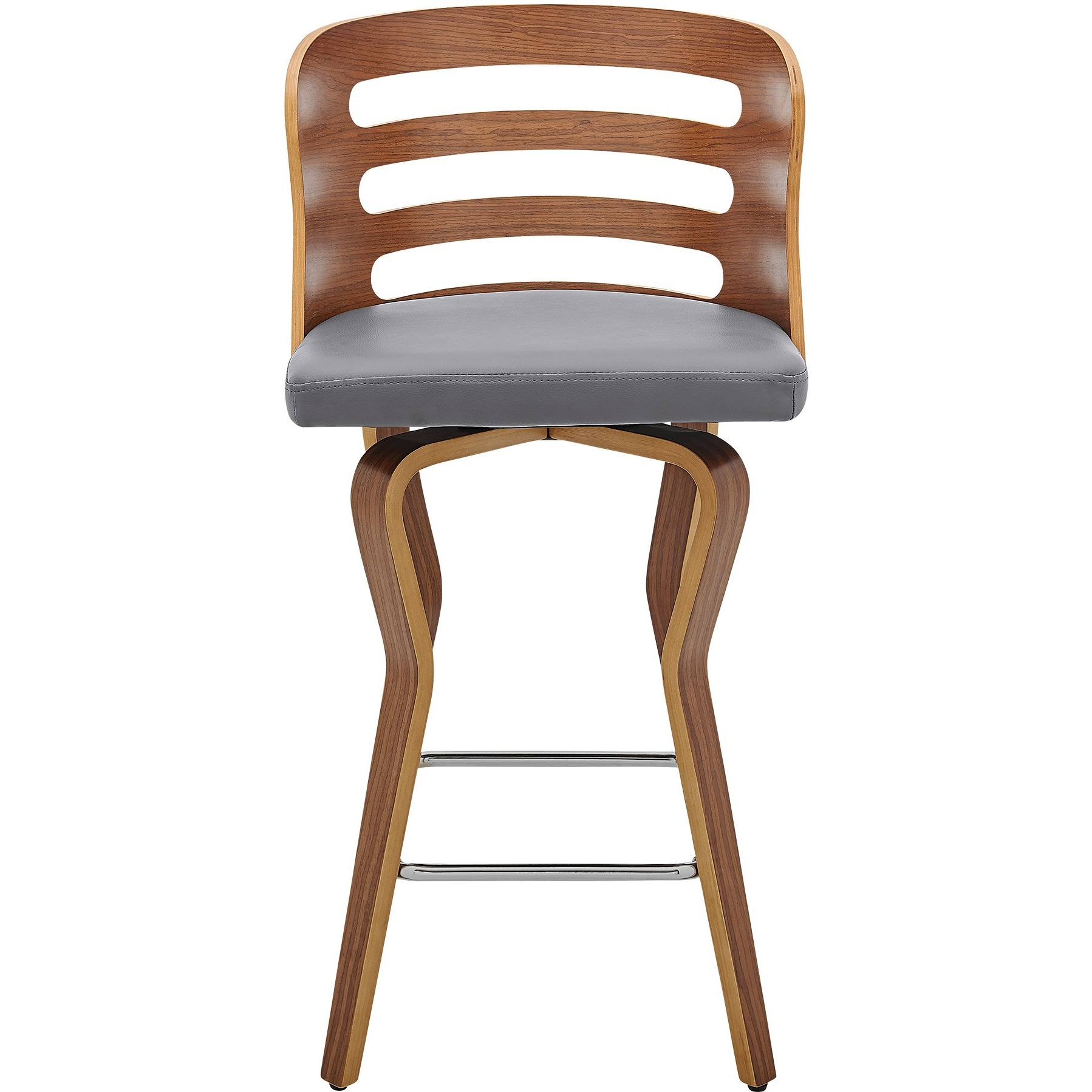 Verne 26" Swivel Gray Faux Leather and Walnut Wood Bar Stool