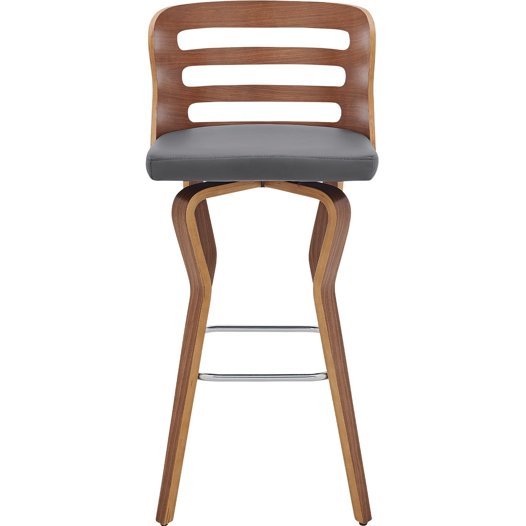 Verne 30" Swivel Gray Faux Leather and Walnut Wood Bar Stool