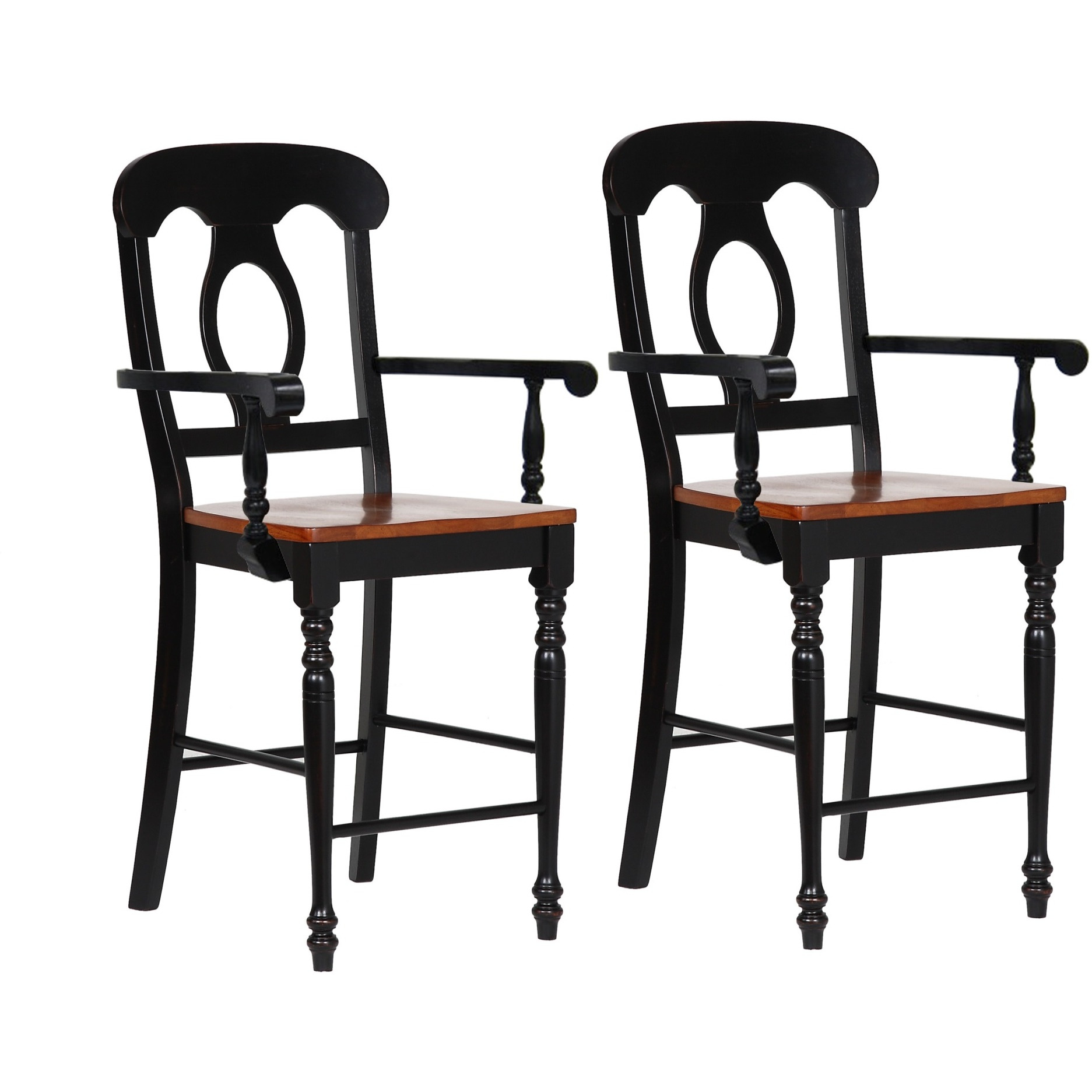 Sunset Trading Black Cherry Selections Napoleon Barstool with Arms | Antique Black and Cherry | Counter Height Stool| Set of 2