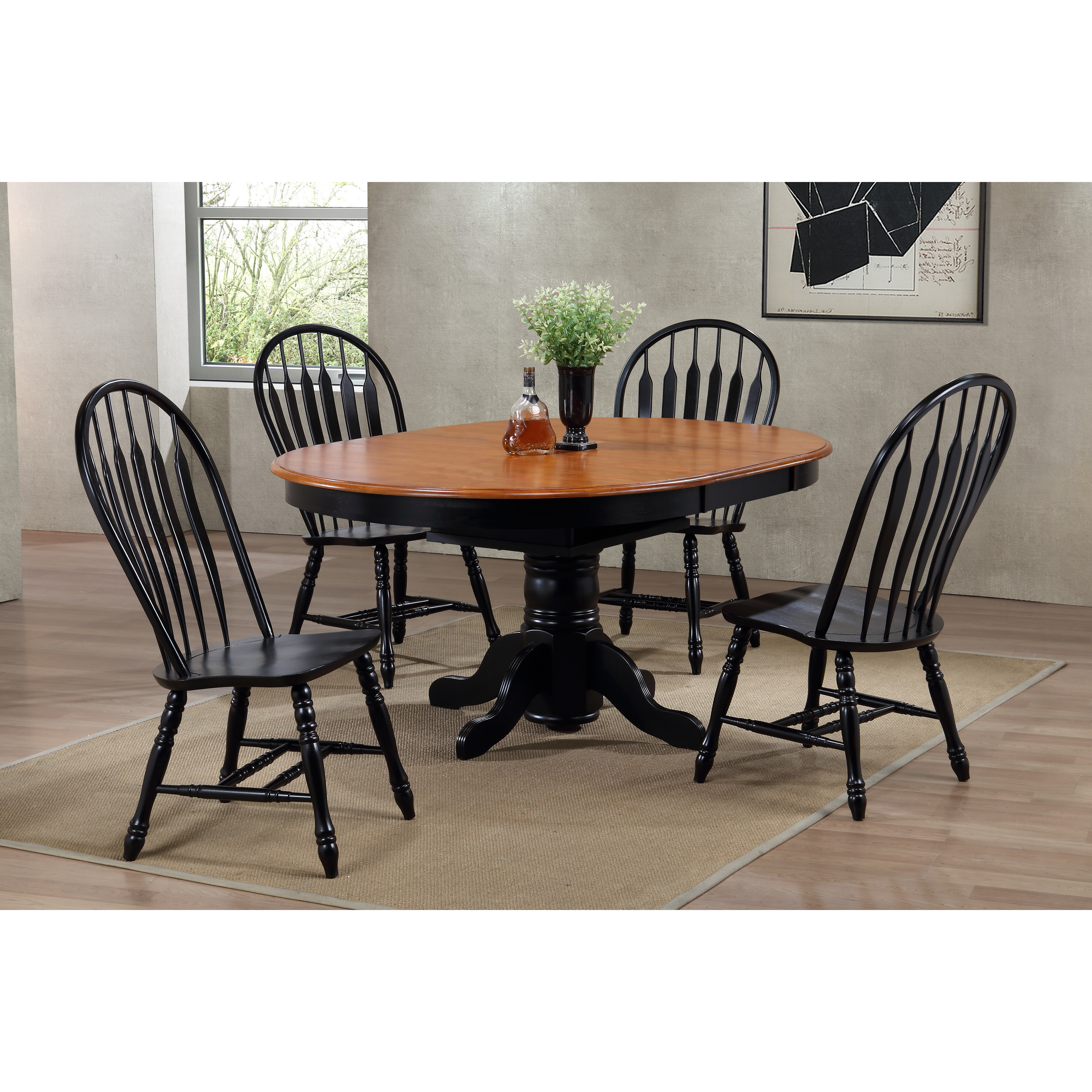 Sunset Trading Black Cherry Selections 66" Oval Pedestal Extendable Dining Table | Antique Black with Cherry Butterfly Top | Seats 8