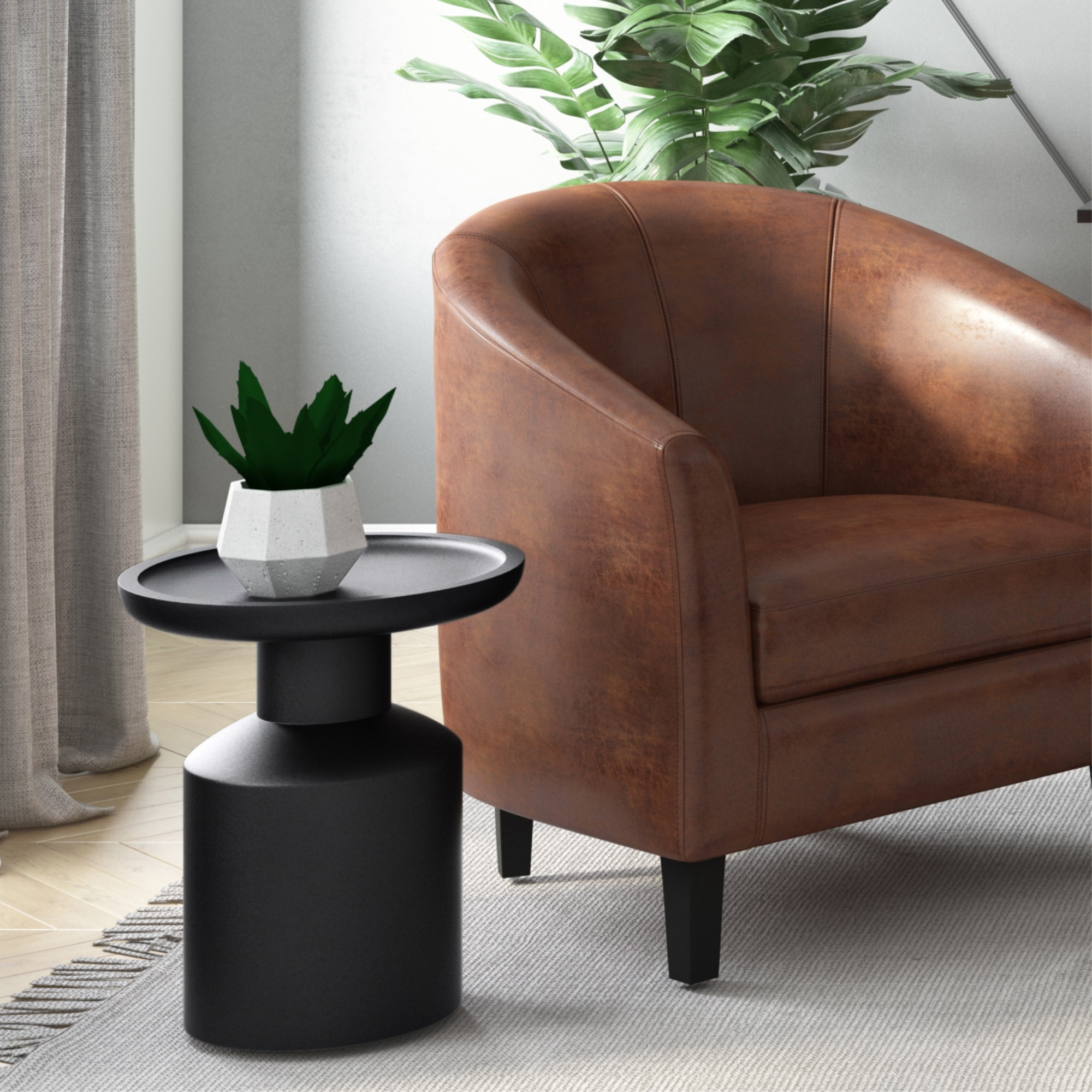 Haynes SOLID MANGO WOOD 16 inch Wide Round Boho Wooden Accent Table in Black, Fully Assembled