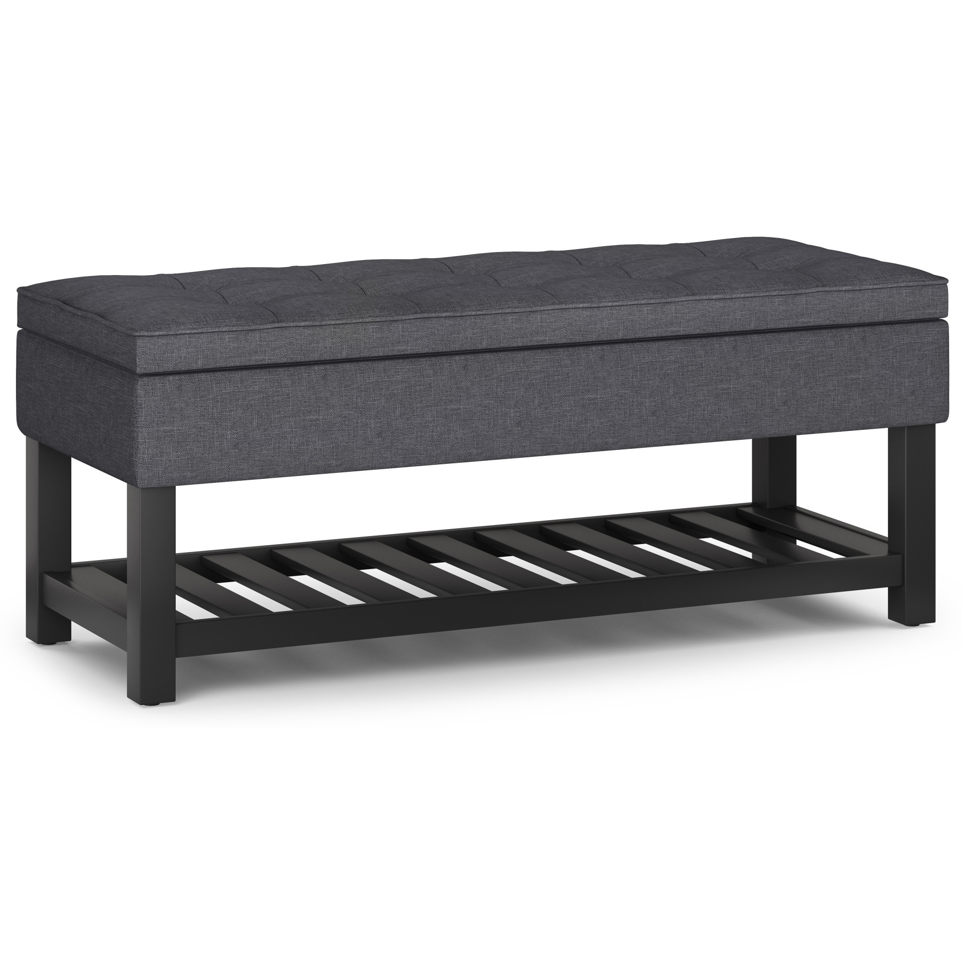 Cosmopolitan 44 inch Wide Transitional Rectangle Storage Ottoman Bench with Open Bottom in Slate Grey Linen Look Fabric