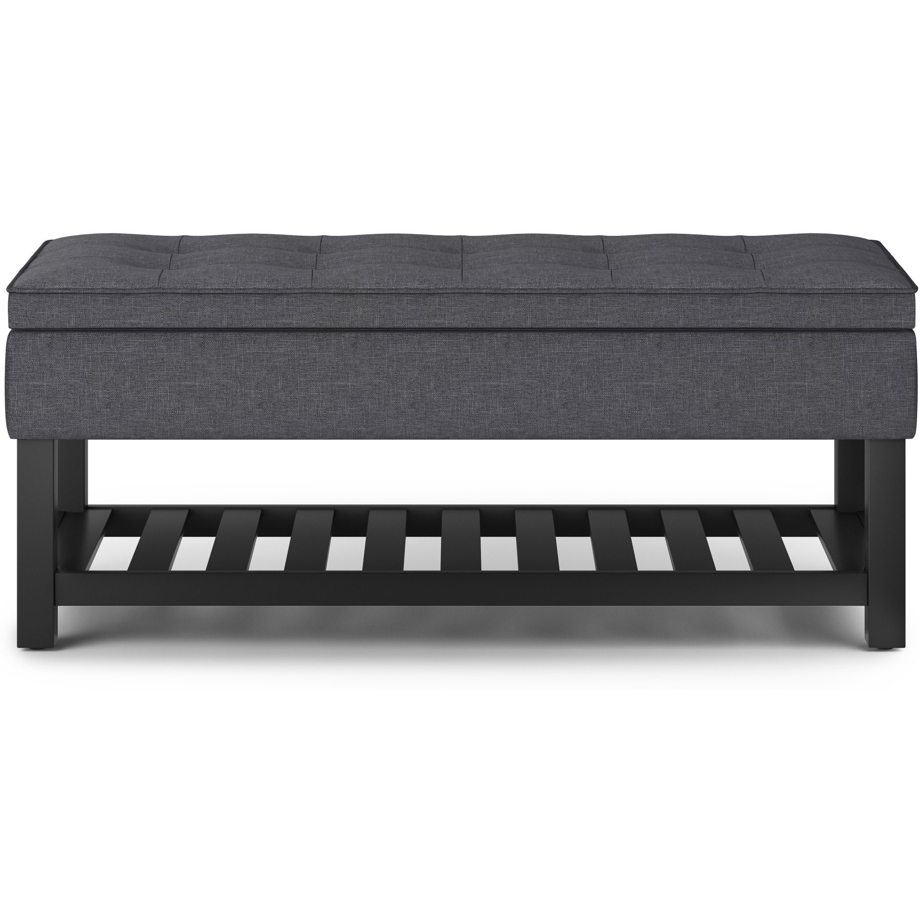 Cosmopolitan 44 inch Wide Transitional Rectangle Storage Ottoman Bench with Open Bottom in Slate Grey Linen Look Fabric