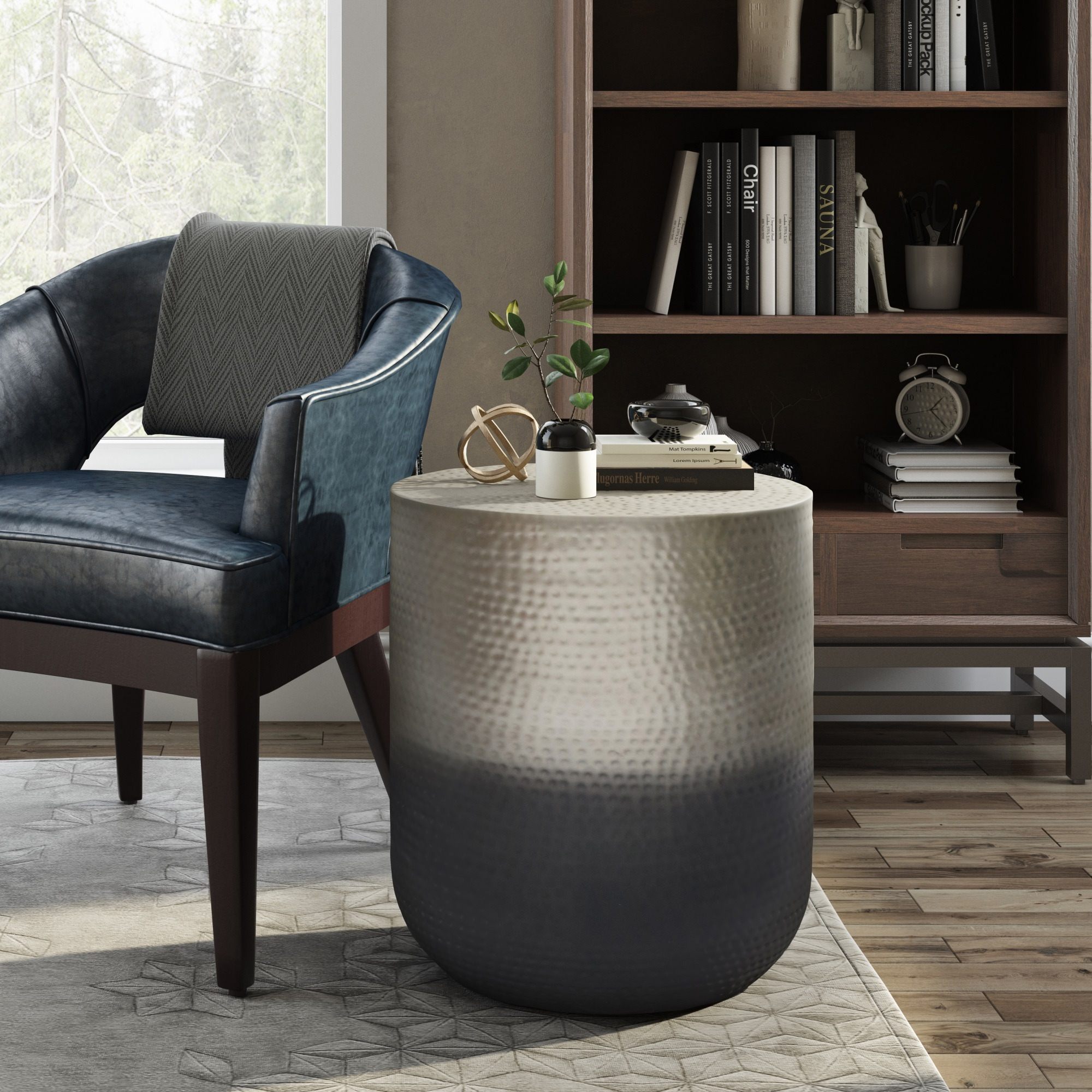 Nova Boho 19 inch Wide Metal Metal Side Table in Silver Ombre, Fully Assembled