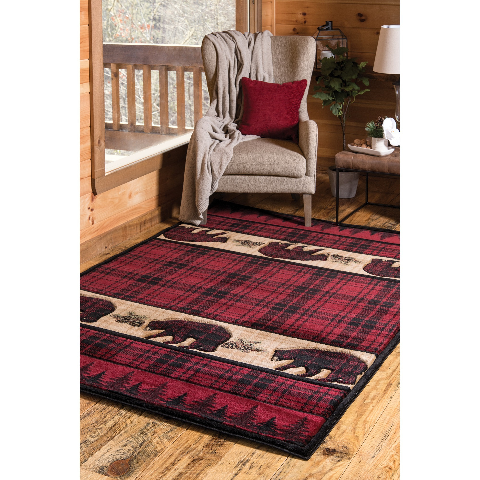 United Weavers Cottage Bear Stone Burgundy Area Rug 5'3" x 7'6"