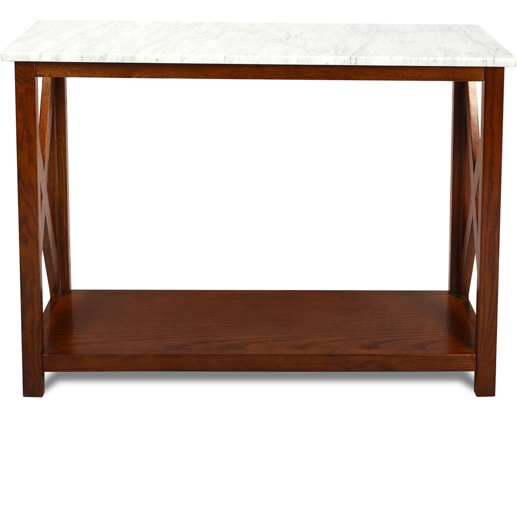 Agatha 39" Rectangular Italian Carrara White Marble Console Table with walnut color solid wood Legs