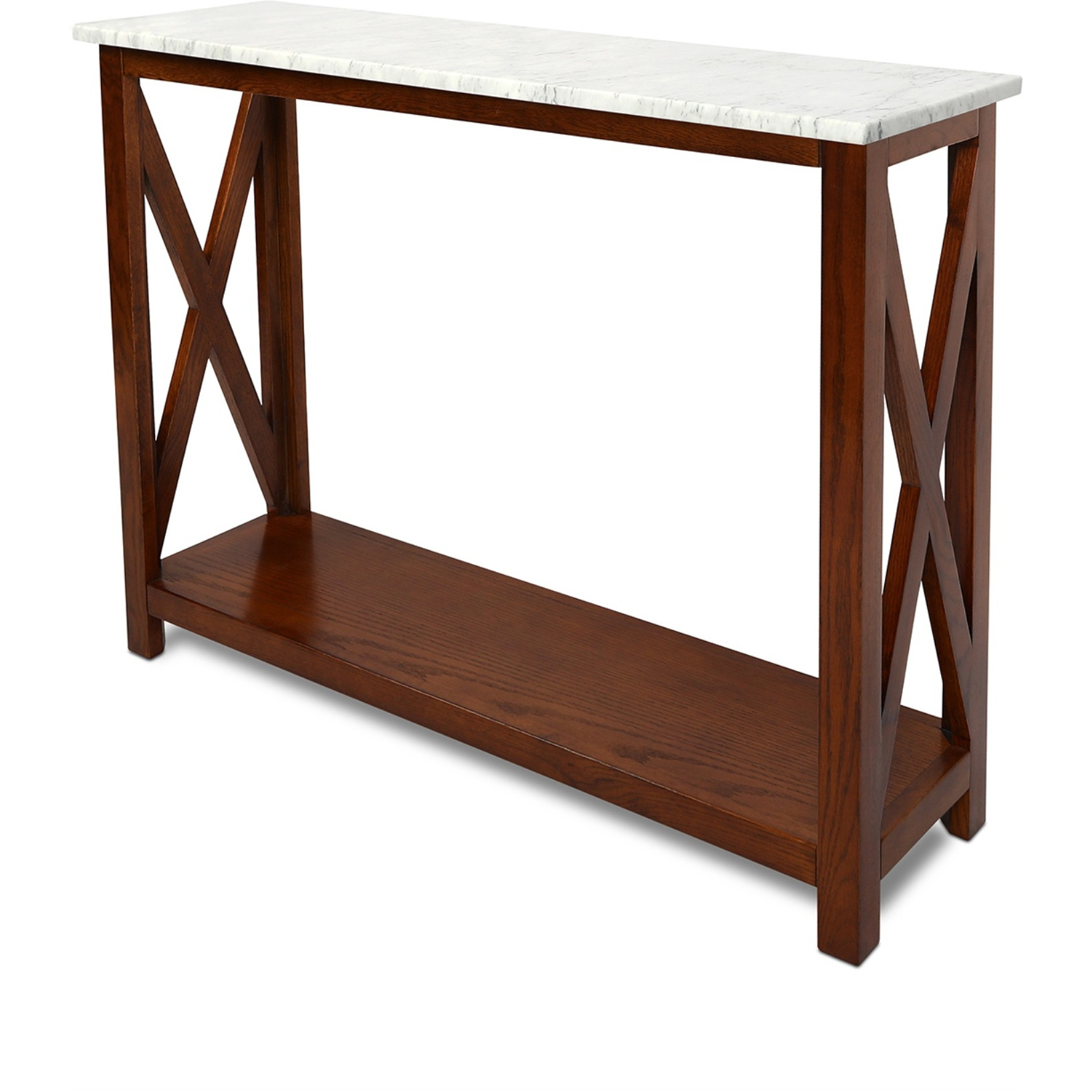 Agatha 39" Rectangular Italian Carrara White Marble Console Table with walnut color solid wood Legs