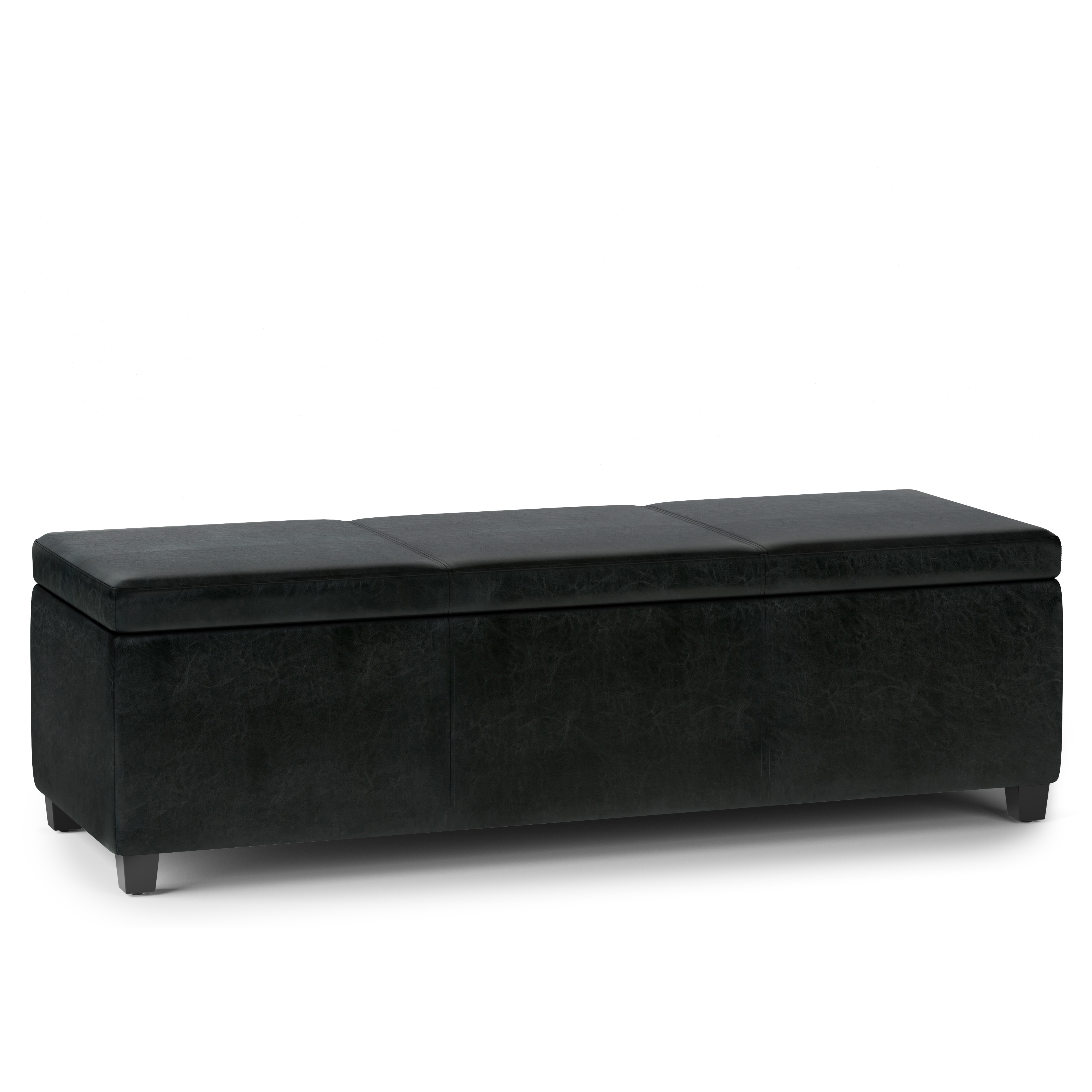 Avalon Extra Large Storage Ottoman Bench in Midnight Black Faux Leather