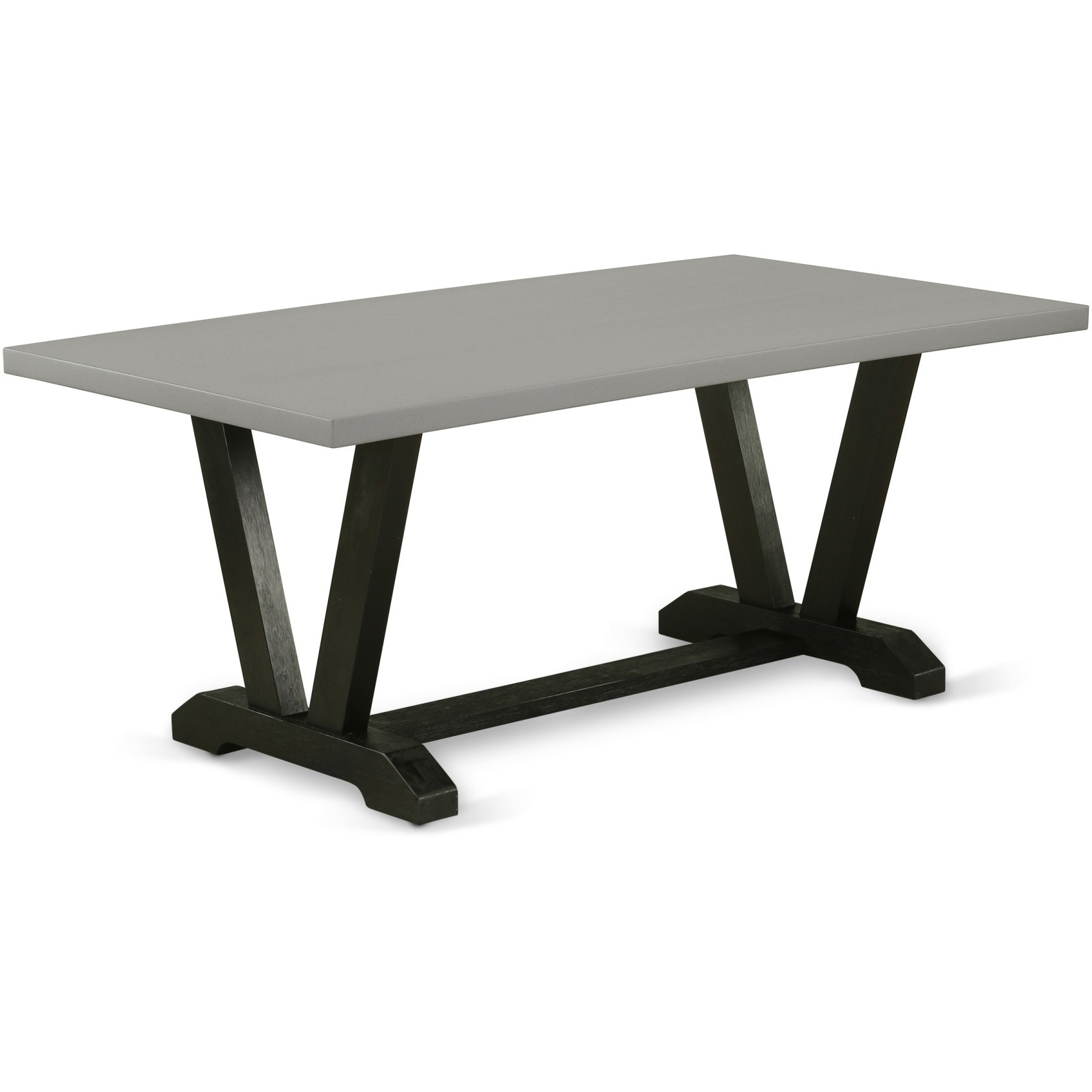East West Furniture V697SI648-9 9-Piece Dining Table Set- 8 Upholstered Dining Chairs with Coffee Linen Fabric Seat and Button Tufted Chair Back - Rectangular Table Top & Wooden Legs - Cement and Wire brushed Black Finish