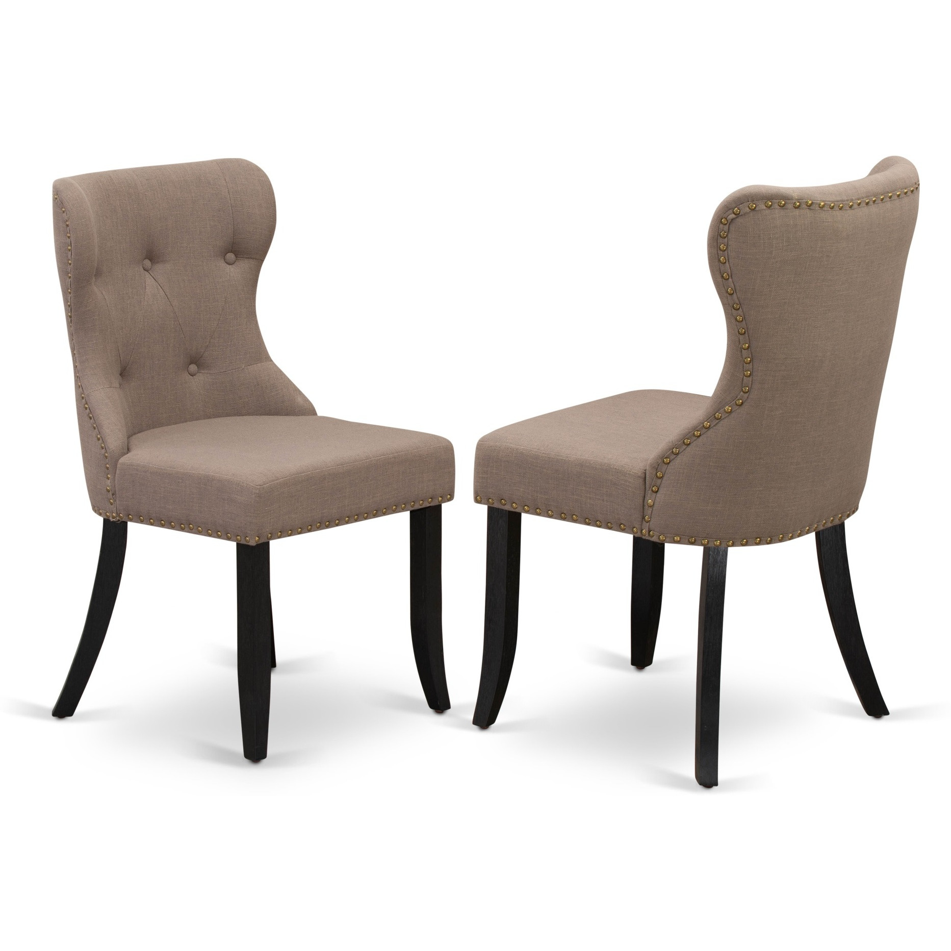 East West Furniture V697SI648-9 9-Piece Dining Table Set- 8 Upholstered Dining Chairs with Coffee Linen Fabric Seat and Button Tufted Chair Back - Rectangular Table Top & Wooden Legs - Cement and Wire brushed Black Finish