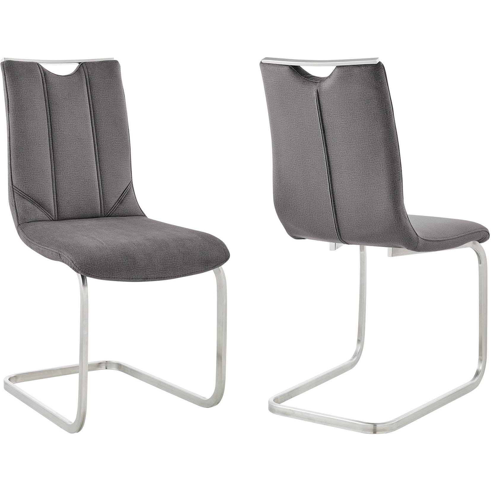 Pacific Dining Room Accent Chair in Grey Fabric and Brushed Stainless Steel Finish - Set of 2