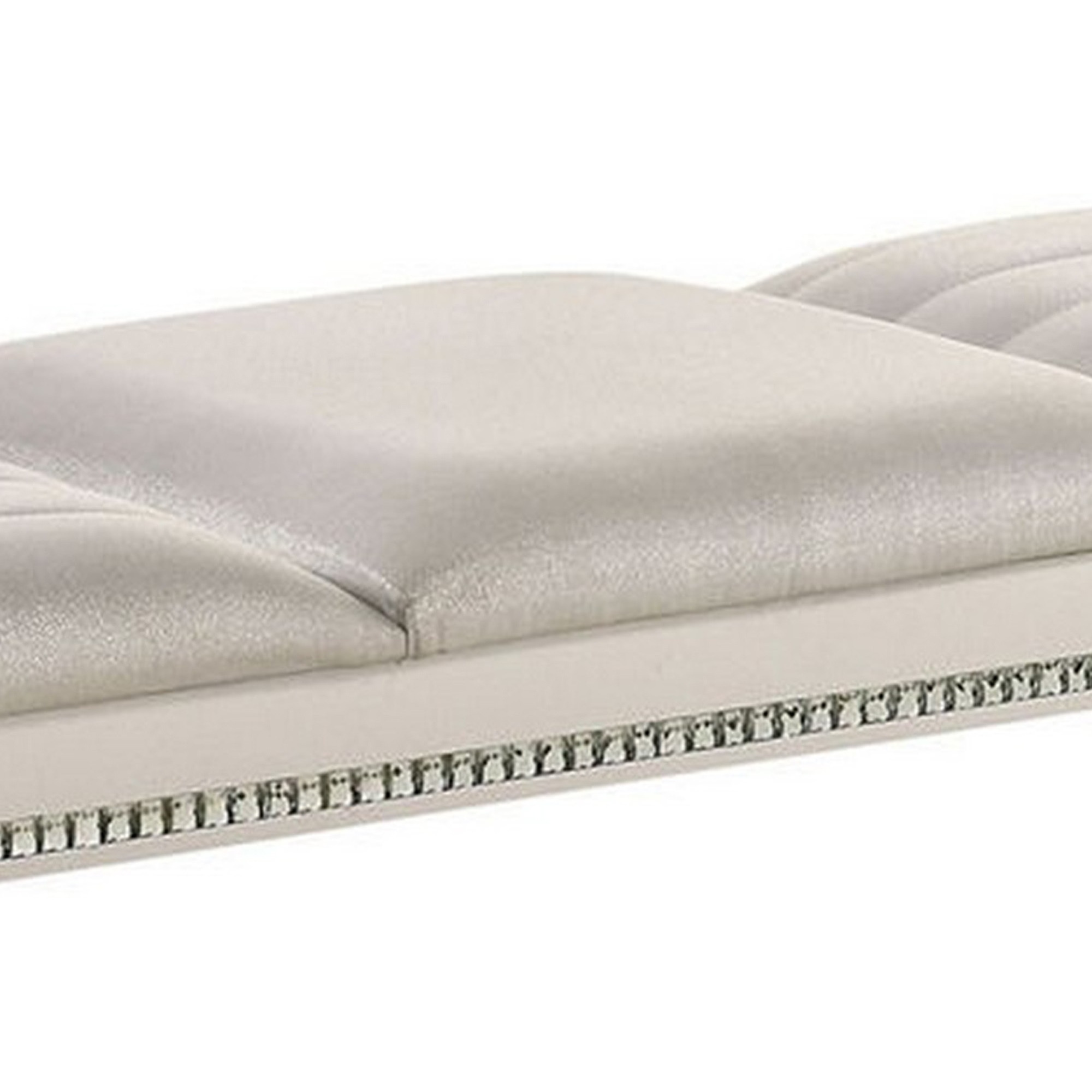 Tufted Leatherette Seater Wooden Bench with Mirror Accents, White