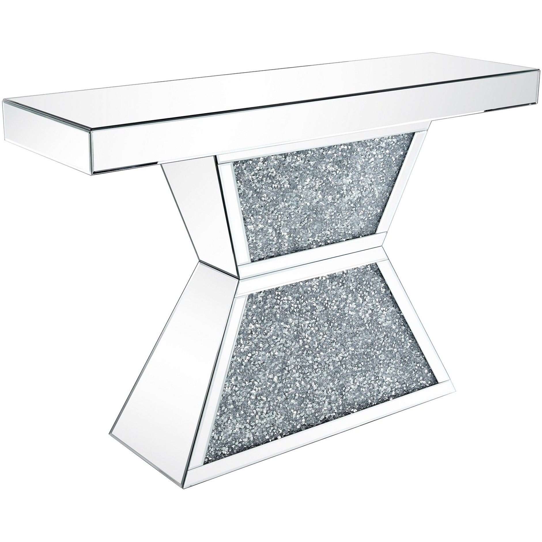 47 Inches Glass Top Console Table with Faux Stone Inlay, Silver