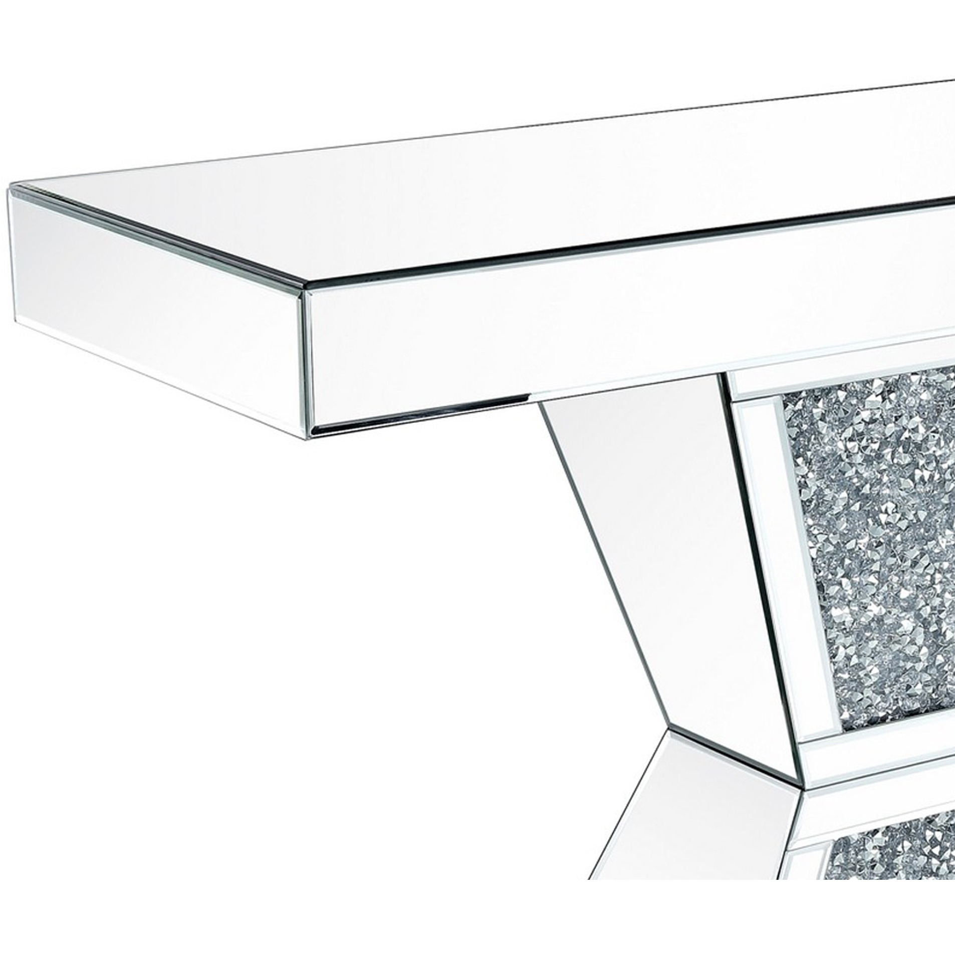 47 Inches Glass Top Console Table with Faux Stone Inlay, Silver