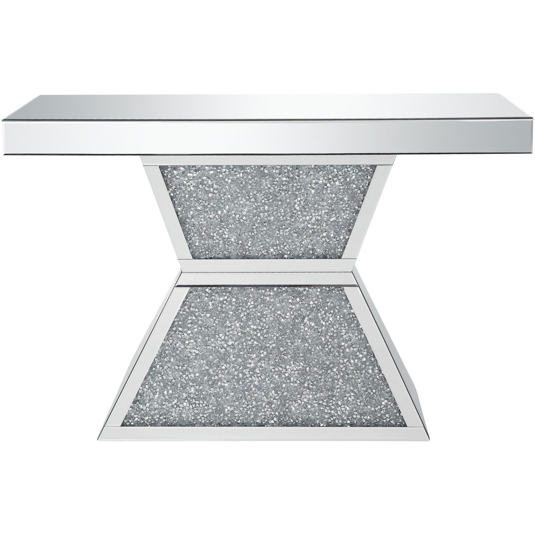 47 Inches Glass Top Console Table with Faux Stone Inlay, Silver