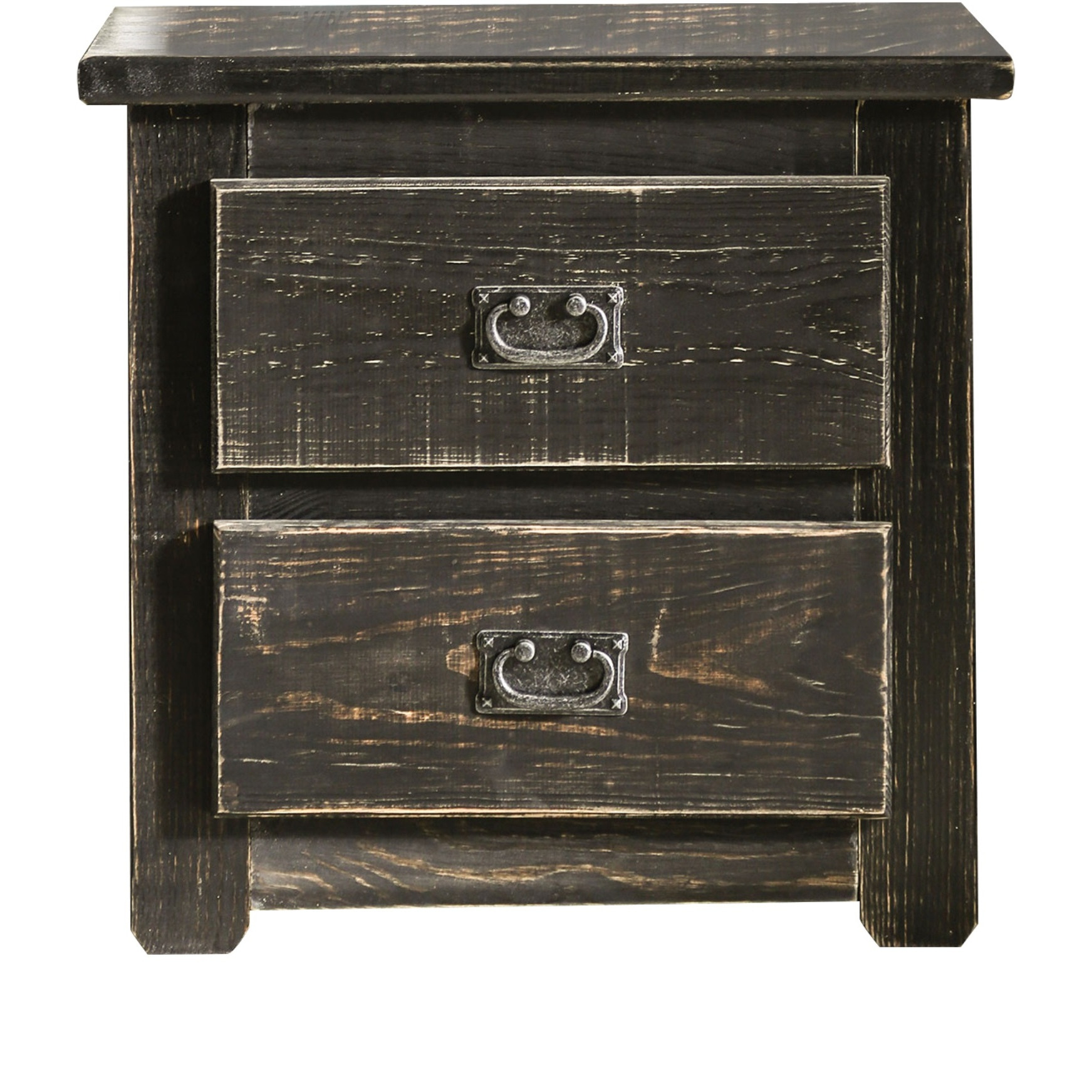 Plank Design 2 Drawer Wooden Nightstand with Bail Pulls, Black
