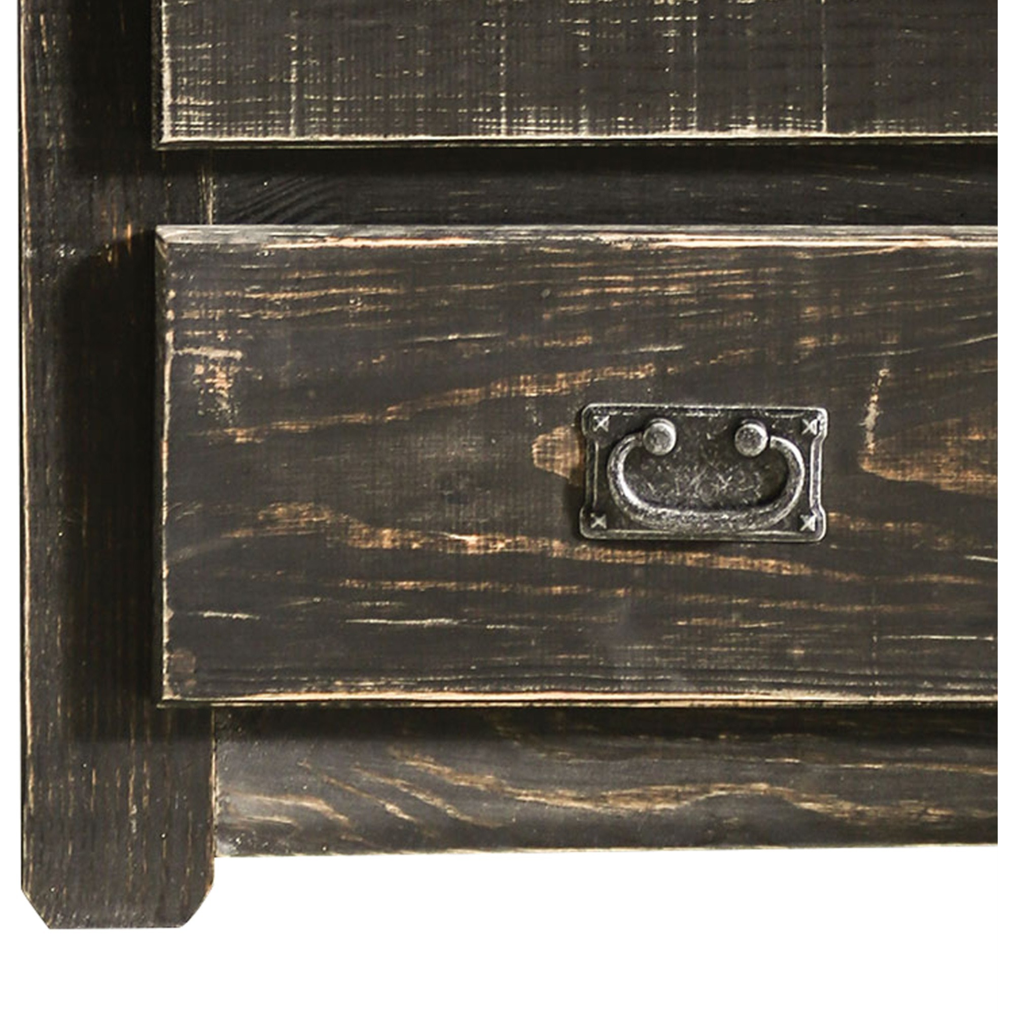Plank Design 2 Drawer Wooden Nightstand with Bail Pulls, Black