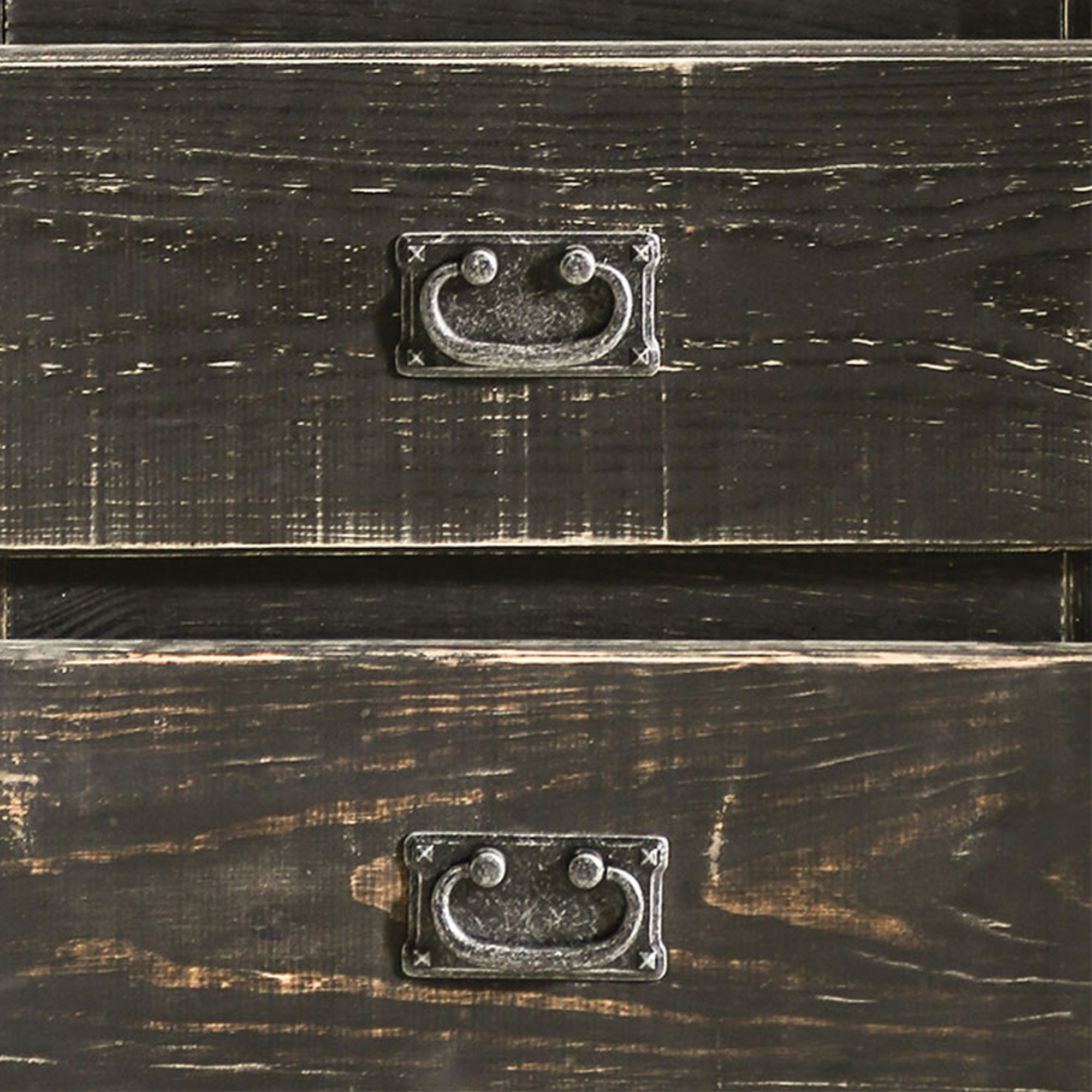 Plank Design 2 Drawer Wooden Nightstand with Bail Pulls, Black