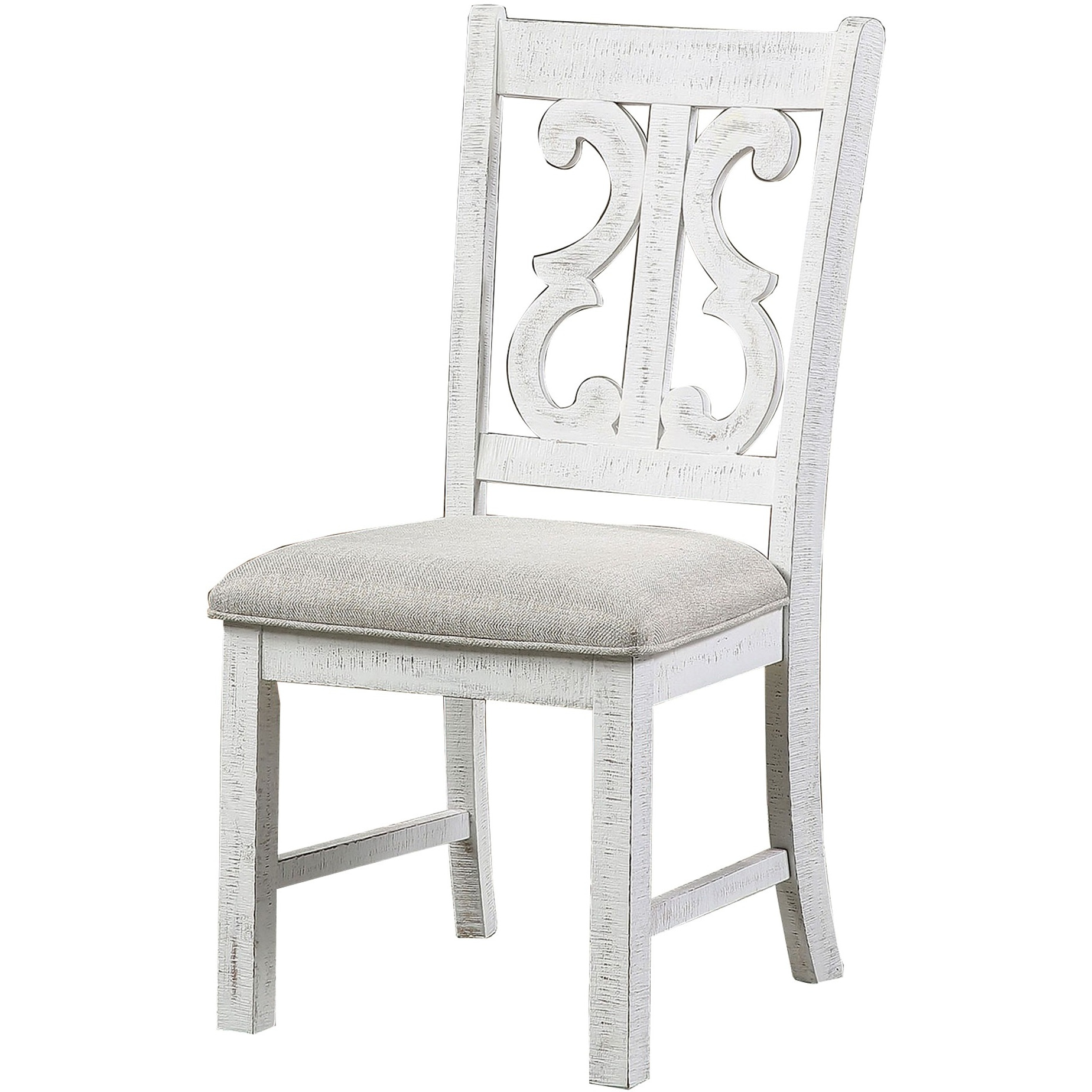 Open Scroll Back Wooden Side Chair with Padded Seat, Set of 2, White