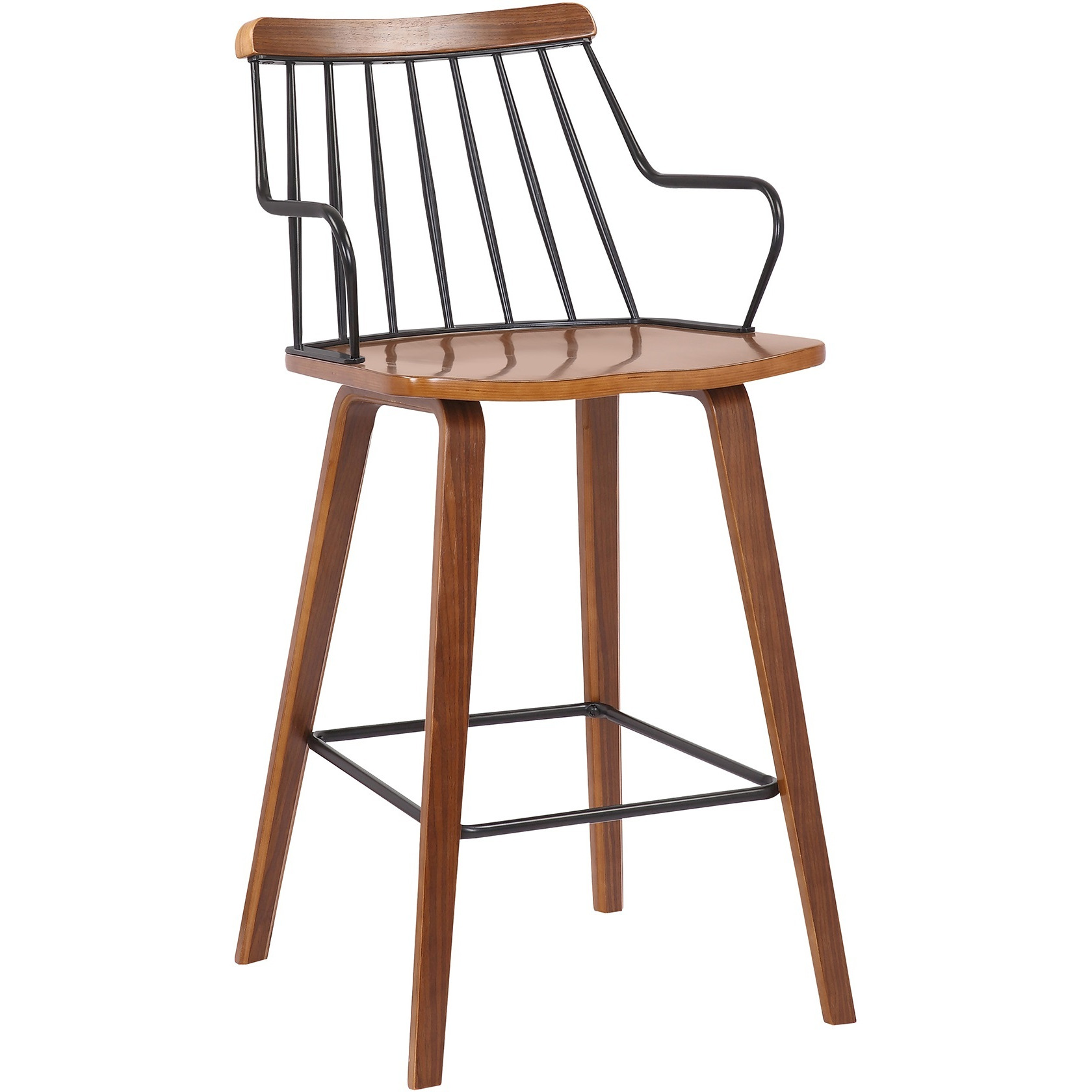 26 Inches Counter Height Barstool with Spindle Back, Brown and Black