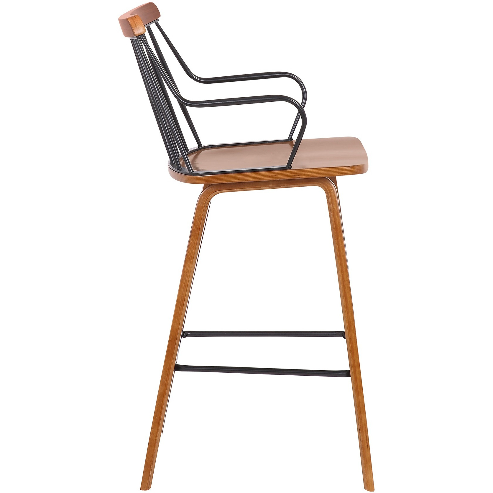 26 Inches Counter Height Barstool with Spindle Back, Brown and Black