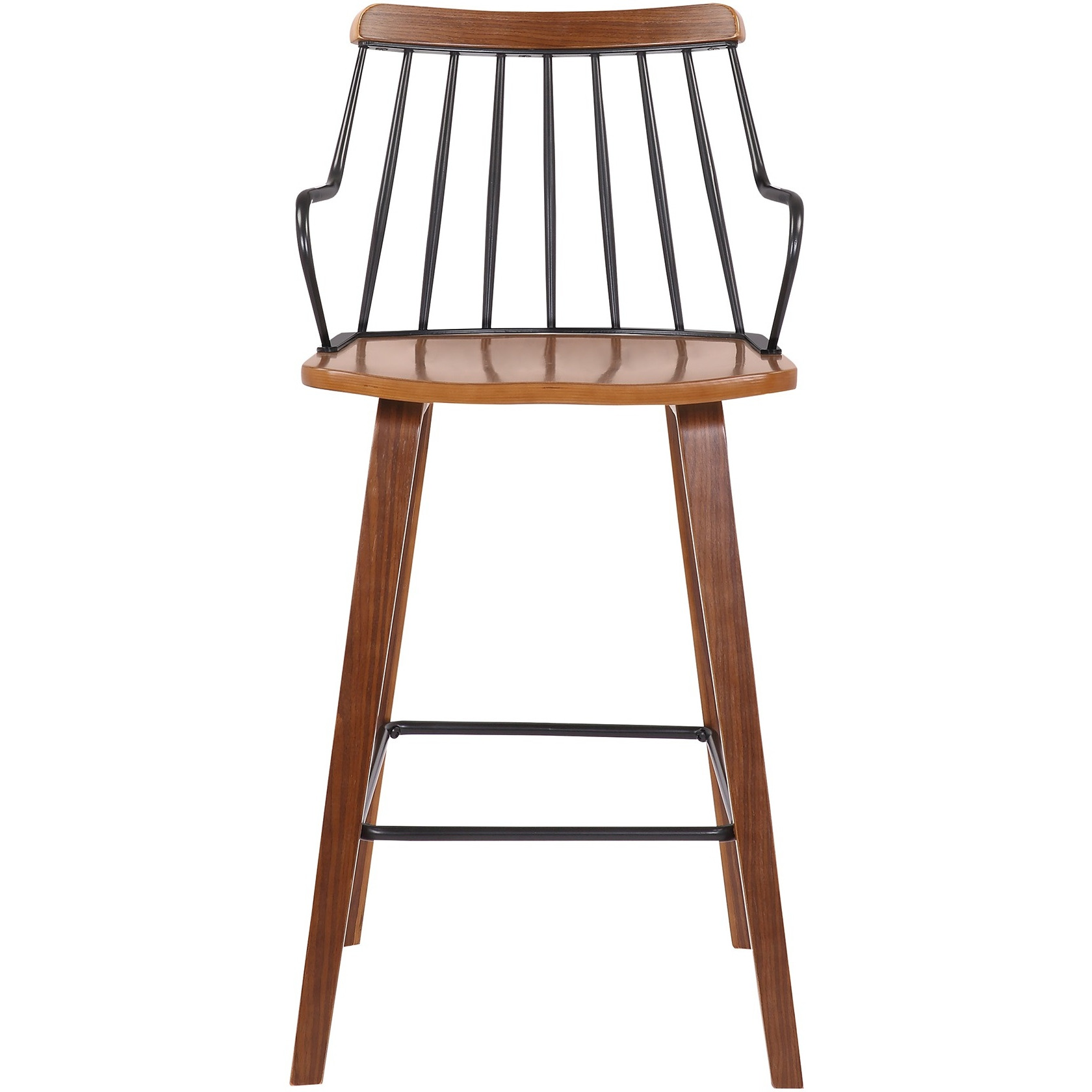 26 Inches Counter Height Barstool with Spindle Back, Brown and Black