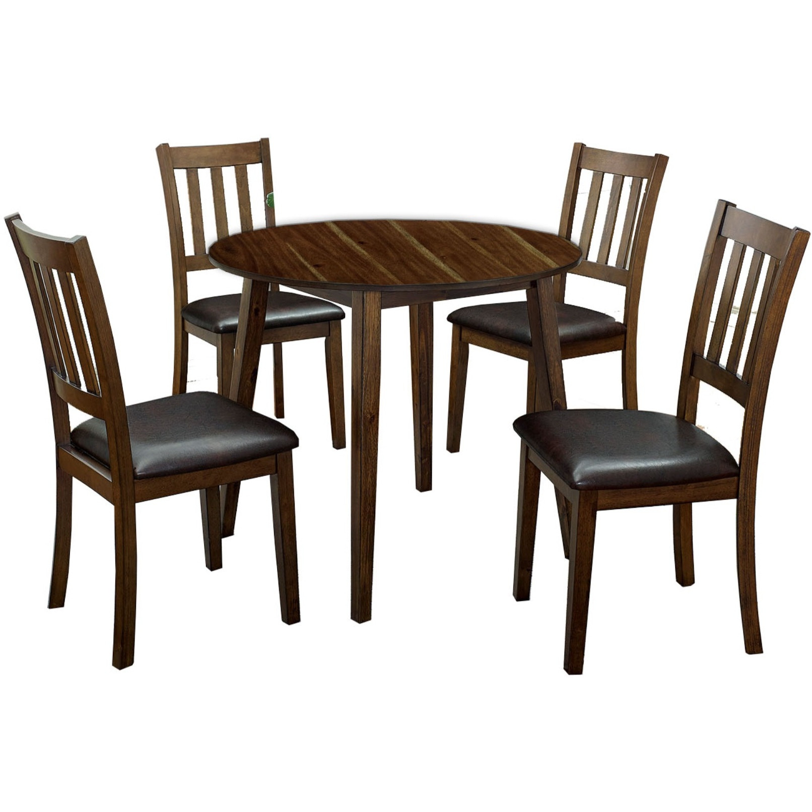 Wooden Dining Table with Ladder Back Style Chairs, Set of 5, Brown