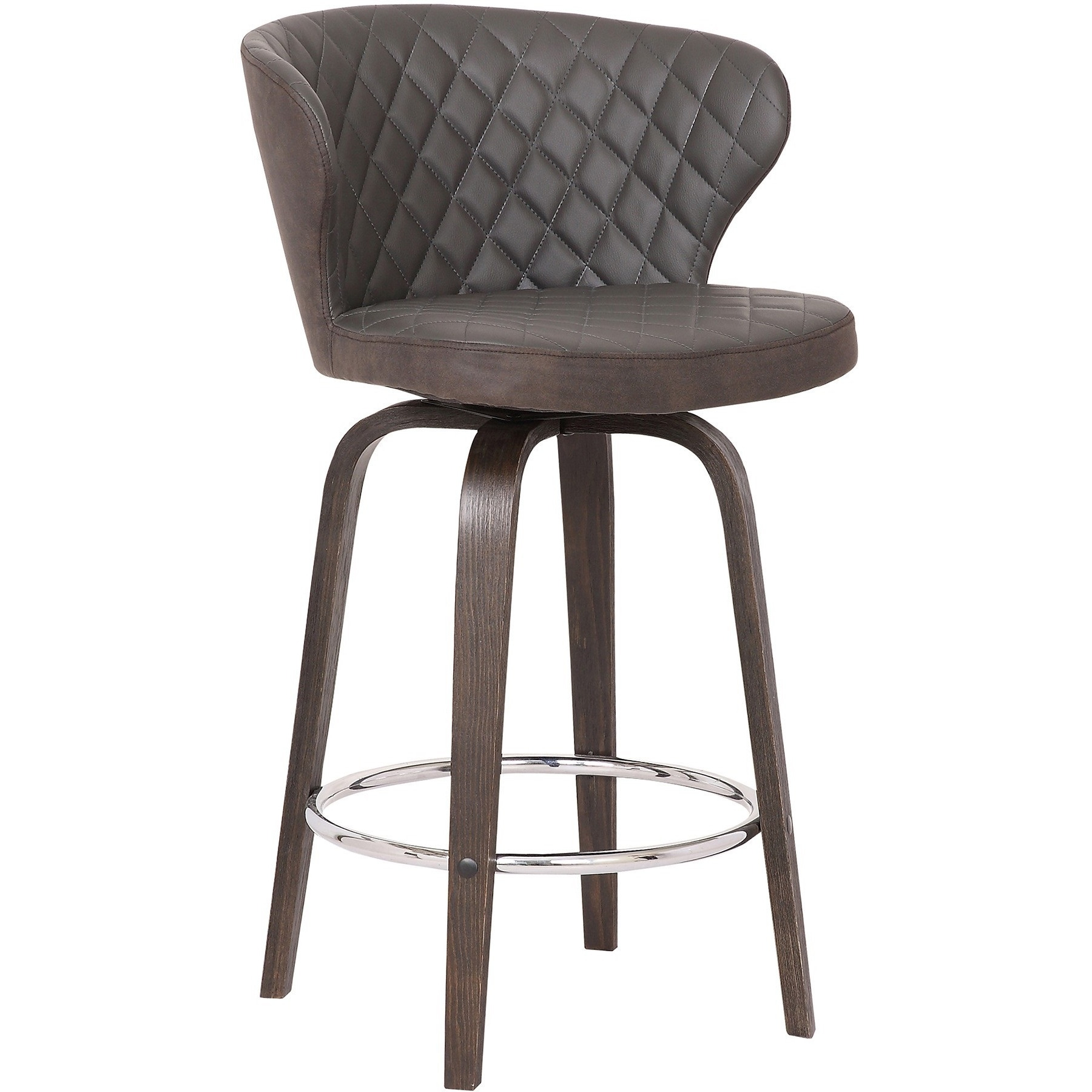 Curved Back Leatherette Barstool with Swivel Mechanism, Brown