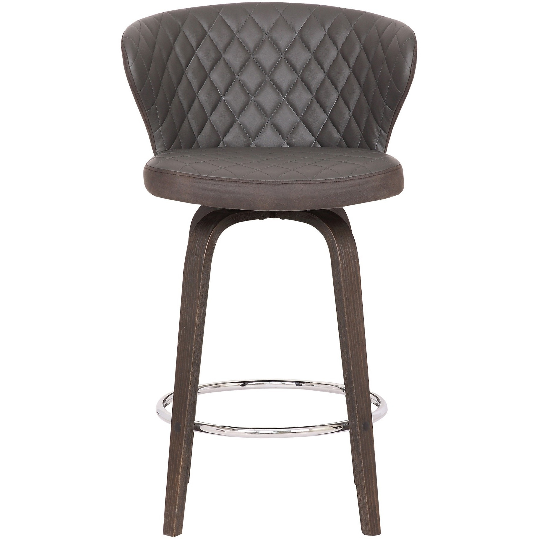 Curved Back Leatherette Barstool with Swivel Mechanism, Brown