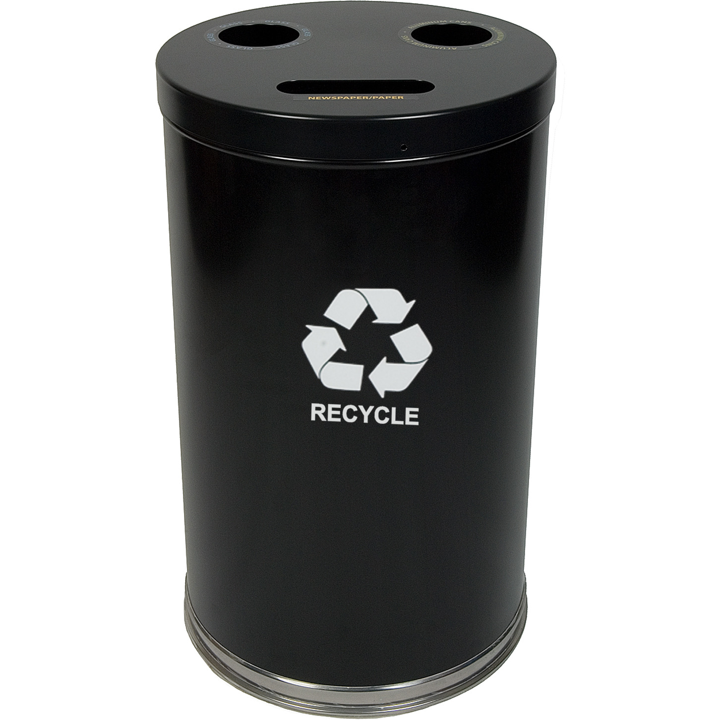 18RTBK-VV Ergode Emoti-can | 3 Openings for Easy Recycling | Lift-off Top | Stainless Steel Bottom Band | 3 Separate Liners | Durable Steel Construction