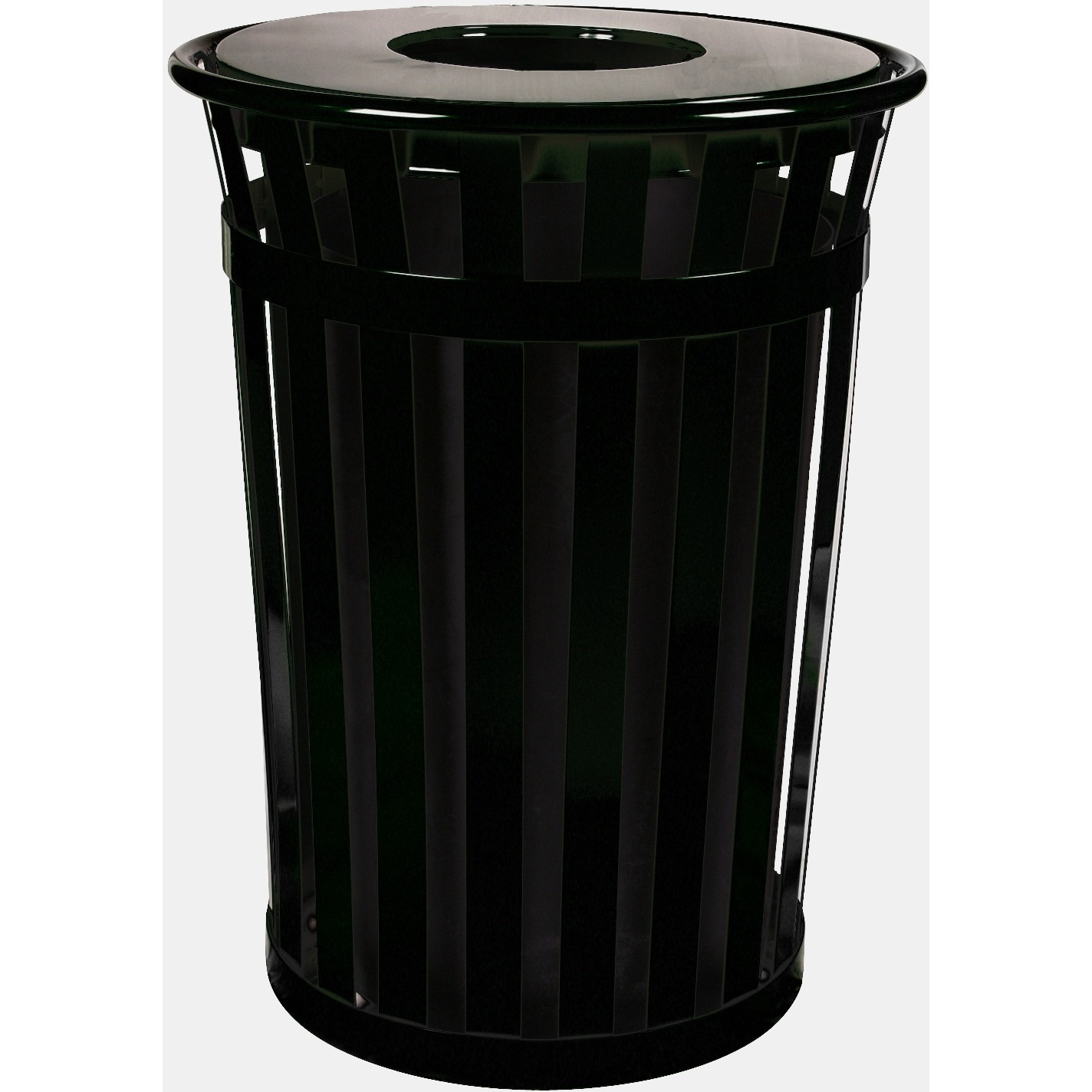 Durable M3601-FT-BK-VV Ergode Trash Receptacle | Flat Top Lid | Steel Construction | Outdoor Waste Bin with Graffiti Deterrence | TGIC Powder Coating | Black Plastic Liner | Stainless Steel Feet | Anchor Kit
