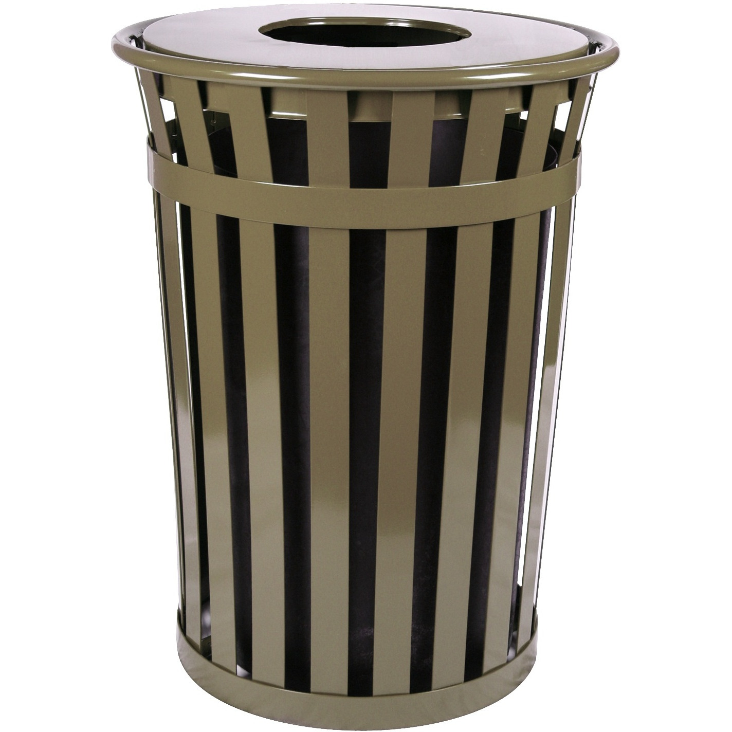 Durable Outdoor Trash Receptacle | Flat Top Lid | Steel Construction | Graffiti-Resistant | Free Accessories | Ergode M3601-FT-BN-VV