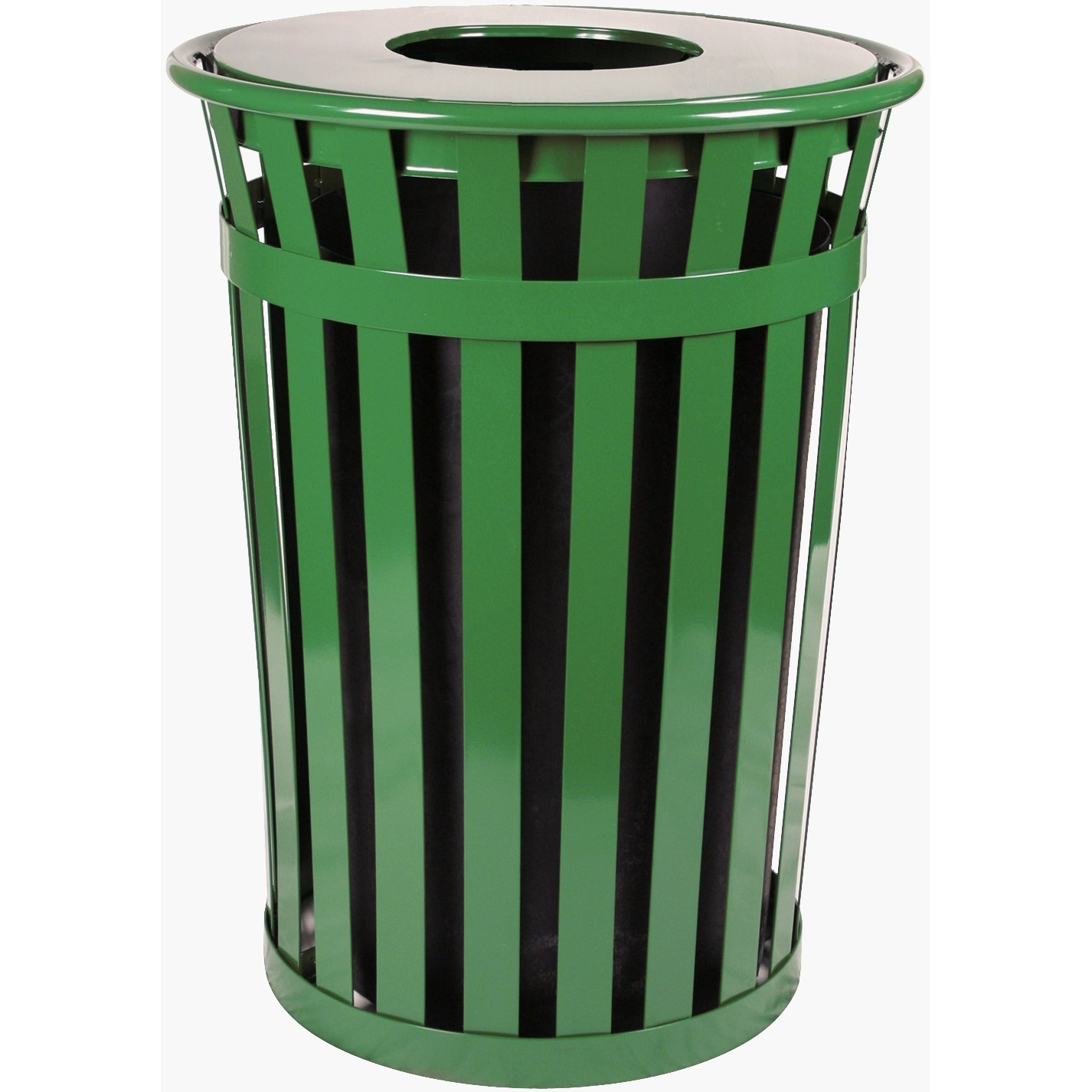 Ergode M3601-FT-GN-VV Outdoor Trash Receptacle | Durable Flat Bar Steel Construction | Flat Top Lid | Graffiti Deterrence | TGIC Powder Coated | Includes Liner, Leveling Feet, Lid Attachment Kit | Anchor Kit | Long-lasting & Reliable