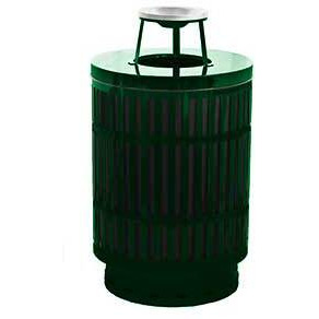 MAS40P-AT-GN-VV Ergode Decorative Waste Receptacle - Modern Laser Cut Style for City Streets, Malls, Parks - Durable Galvanneal Steel Construction - Includes Liner, Feet, Lid Attachment & Anchor Kit
