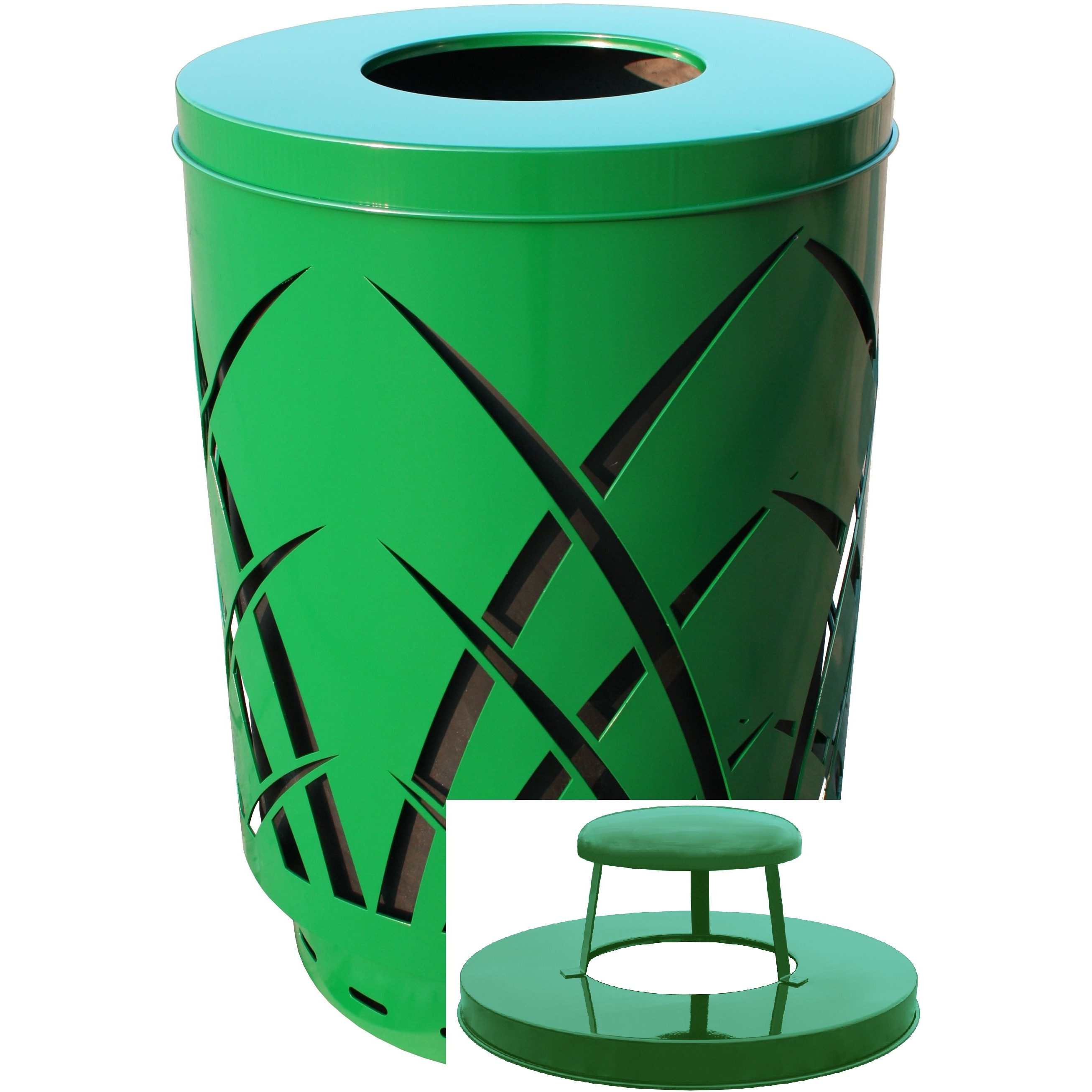 SAW40P-RC-GN-VV Ergode Sawgrass Can - Decorative Waste Receptacle for City Streets, Malls, Parks, and Offices - Heavy Gauge Steel Construction, Lift-Off Lid, and Accessories Included
