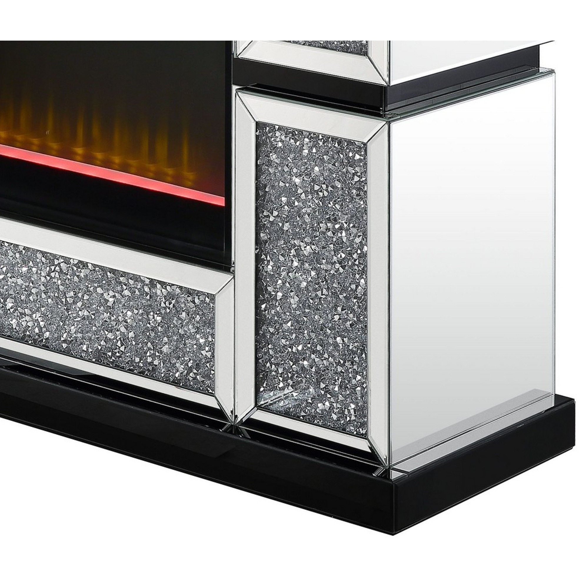 Electric Fireplace with Mirror Panel Framing and Faux Crystals Inlay,Silver