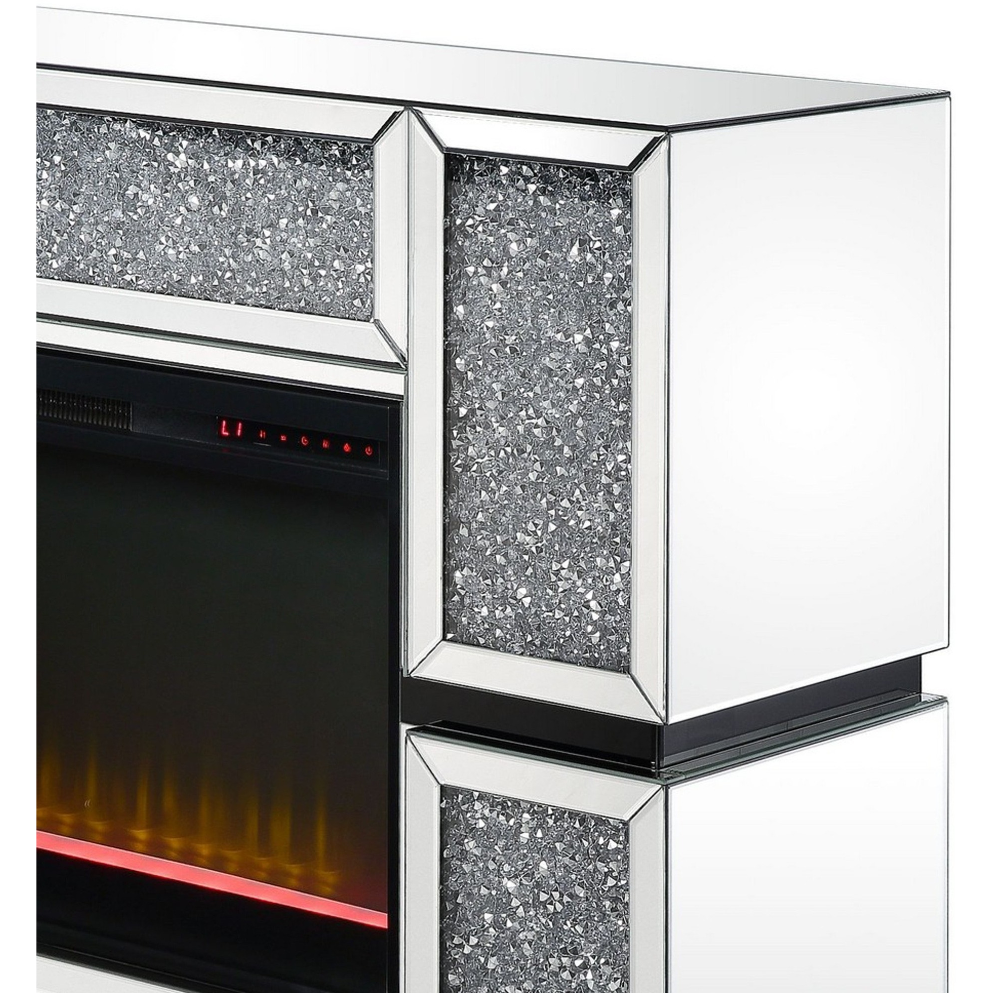 Electric Fireplace with Mirror Panel Framing and Faux Crystals Inlay,Silver