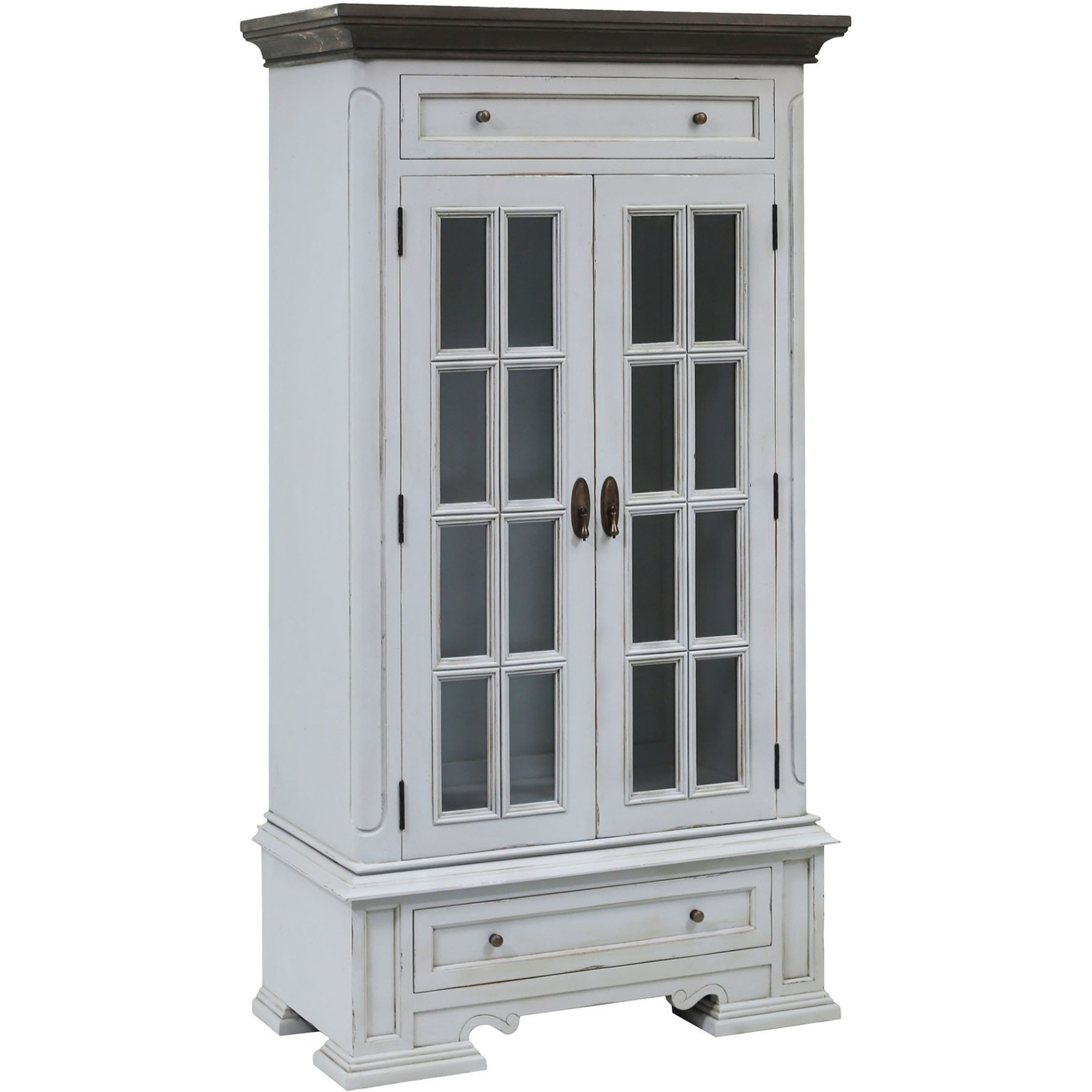 Hartford 2-Door 2-Drawer Cabinet with 3 Inner Shelves in Light Grey with Dark Grey Top