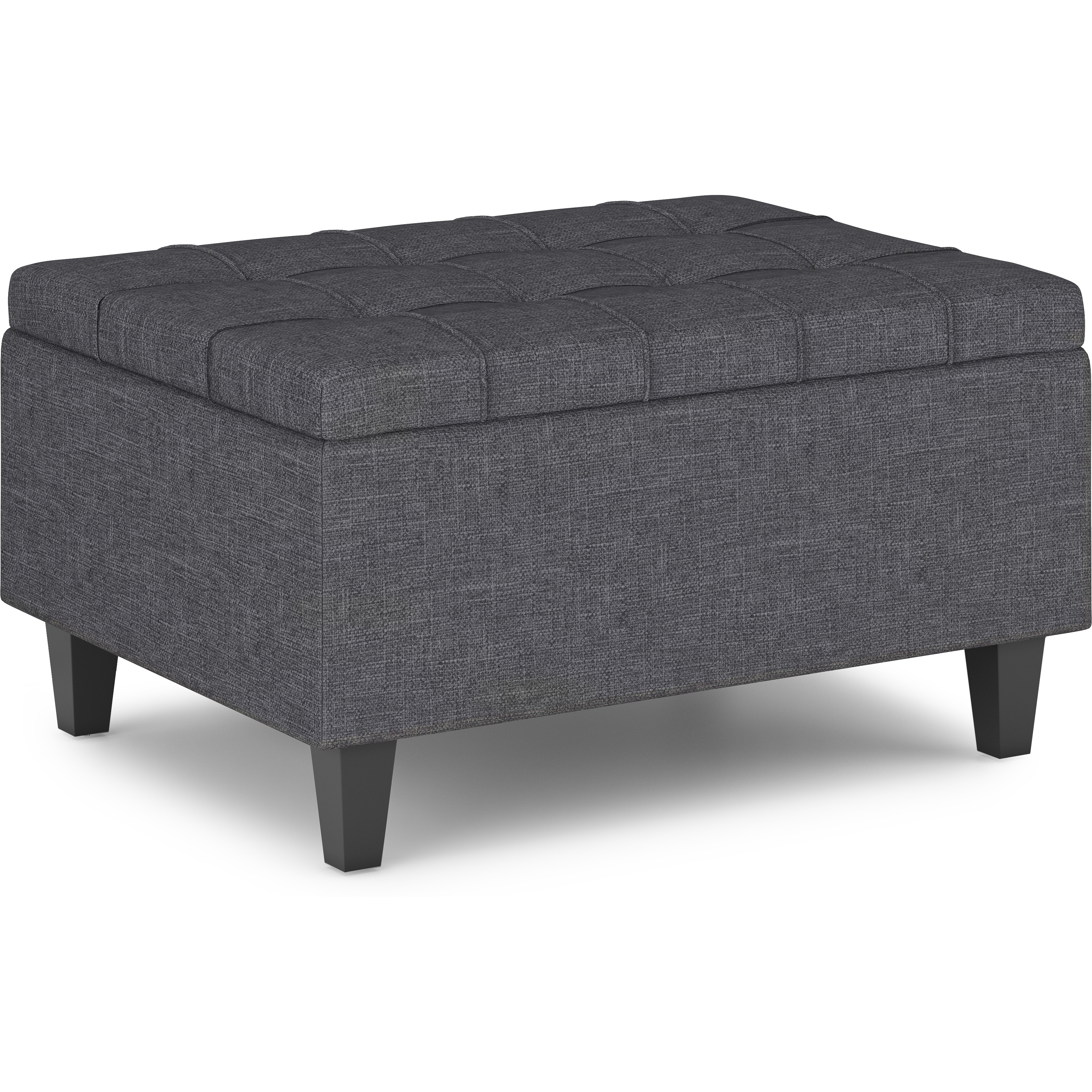 Harrison 34 inch Wide Transitional Rectangle Small Coffee Table Storage Ottoman in Slate Grey Linen Look Fabric