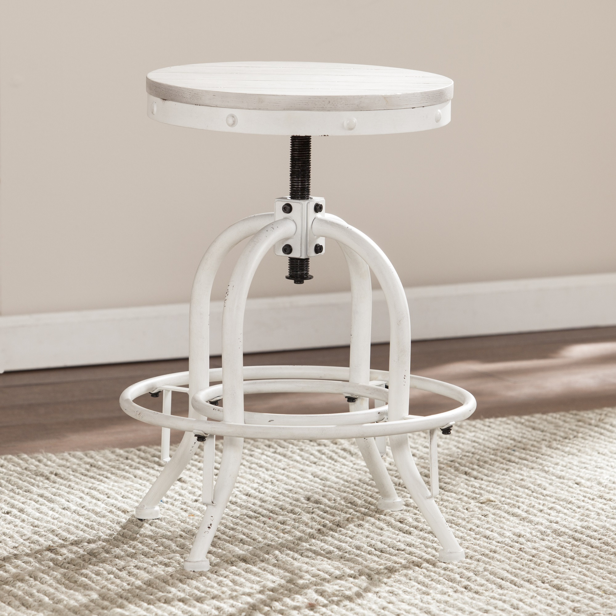 Industrial Adjustable Height Swiveling Stool - White